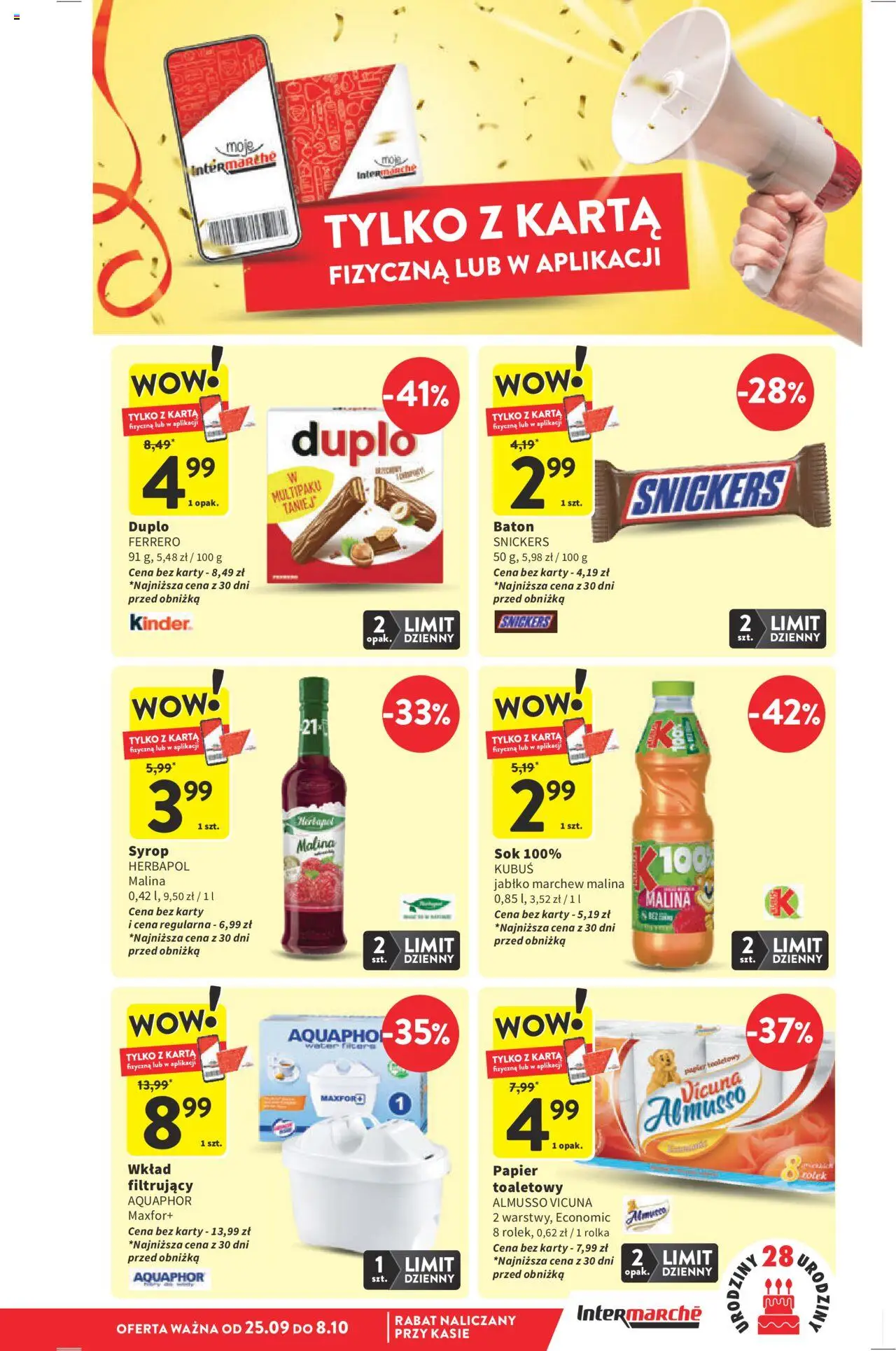 Intermarche Gazetka od 02.10.2025 | Strona: 9 | Produkty: Karta, Papier toaletowy, Baton, Sok