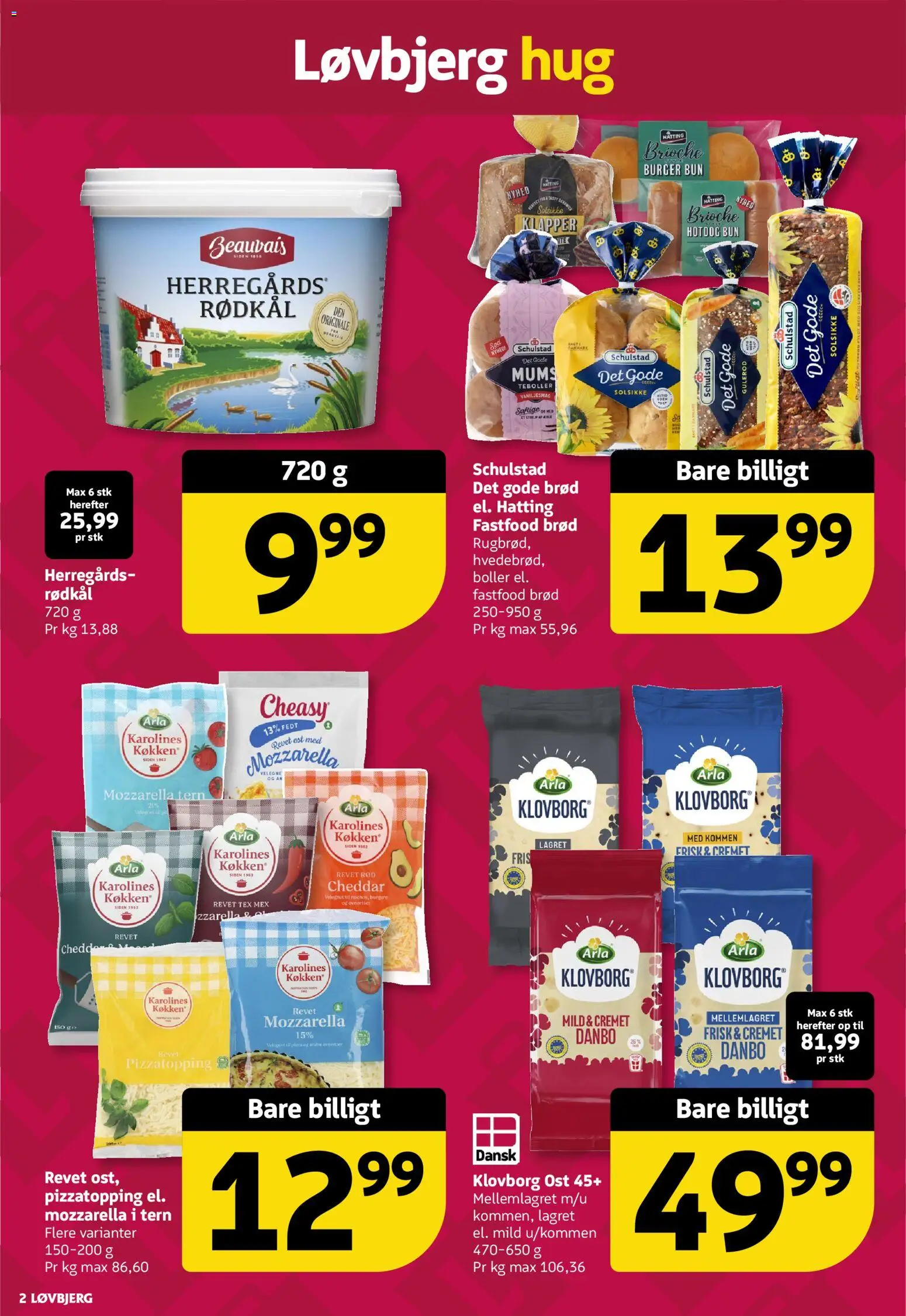 Løvbjerg tilbudsavis – gyldig fra 12.12.2025 | Side: 2 | Produkter: Brød, Rødkål, Gulerod, Mozzarella