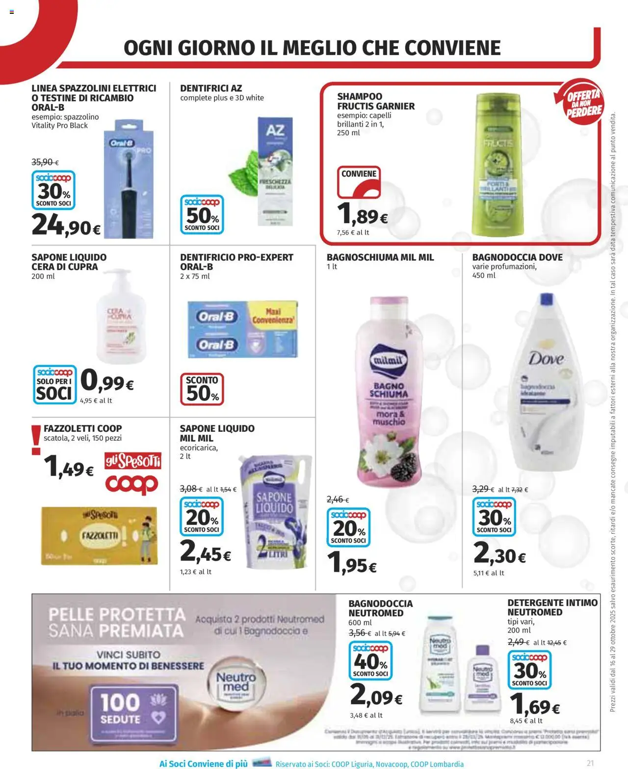 Volantino COOP del 16.10.2025 | Pagina: 21 | Prodotti: Bagnoschiuma, Spazzolino, Fazzoletti, Data