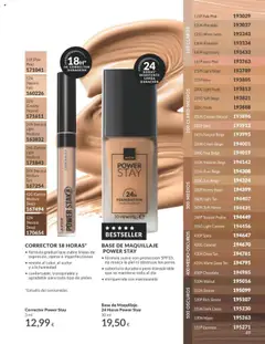 Base de Maquillaje 24 Horas Power Stay, Fórmula suave con protección SPF10, no reseca la piel ni obstruye los poros; cobertura duradera pero transpirable que se mantiene todo el día; enriquecida con niacinamida. │ válido desde el 01.09.2025 | Página: 49 | Productos: Maquillaje, Corrector, Chocolate, Base de maquillaje