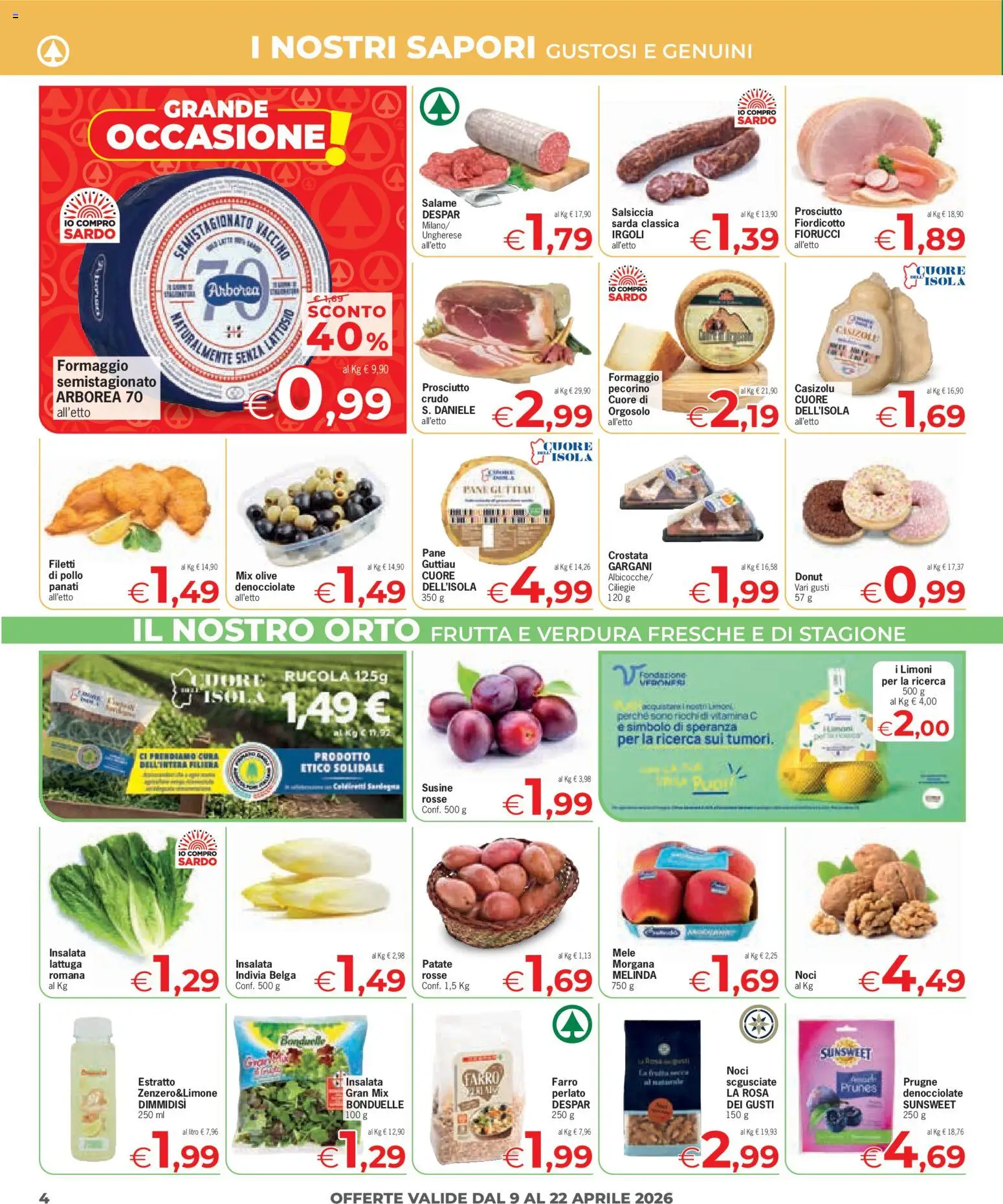 Volantino Despar del 09.04.2026 | Pagina: 4 | Prodotti: Insalata, Frutta, Salsiccia, Susine