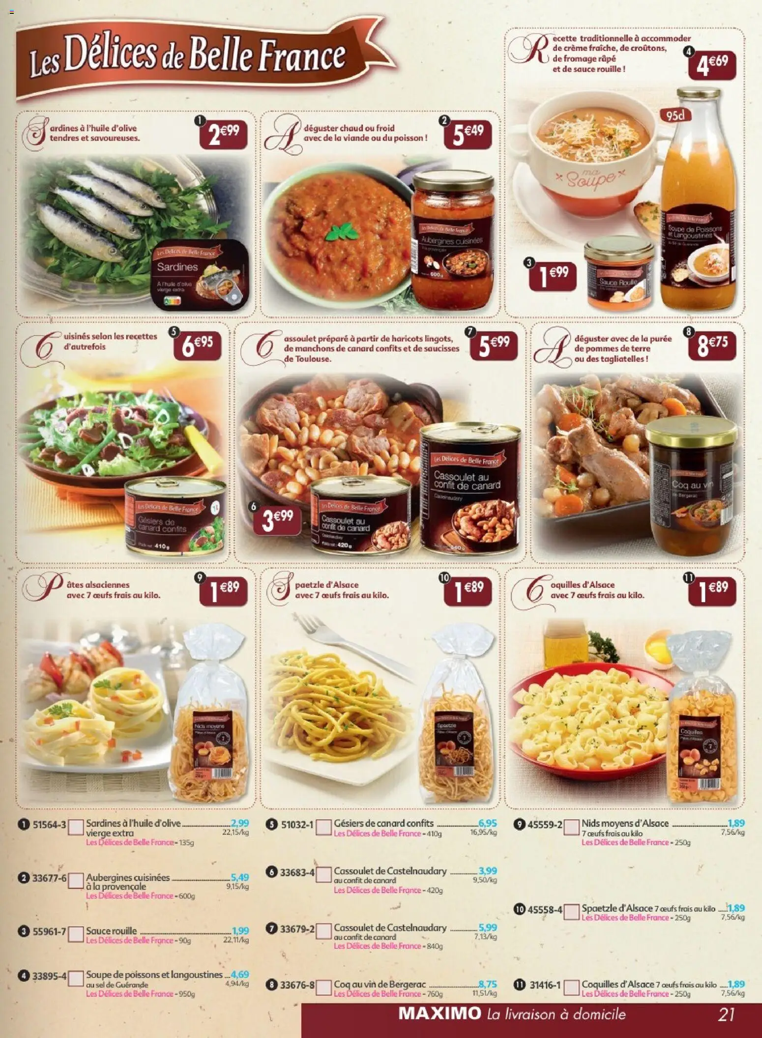 {H1} | Page: 21 | Produits: Fromage râpé, Œufs, Vin, Crème