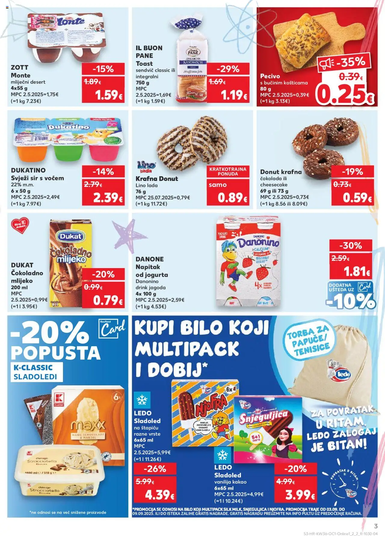 Kaufland katalog | vrijedi od 03.09.2025 | Stranica: 3 | Proizvodi: Lino Lada, Mlijeko, Toast, Tenisice