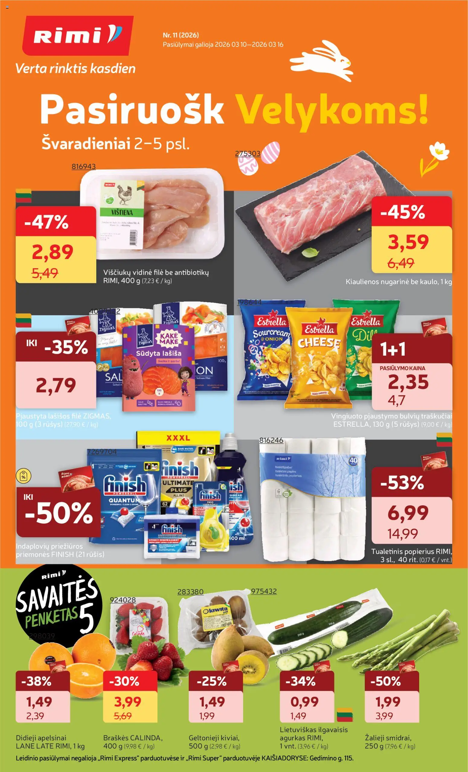 Rimi akcijos nuo 10.03.2026 | Puslapis: 1 | Prekių: Agurkas, Lašišos, Braškės, Traškučiai