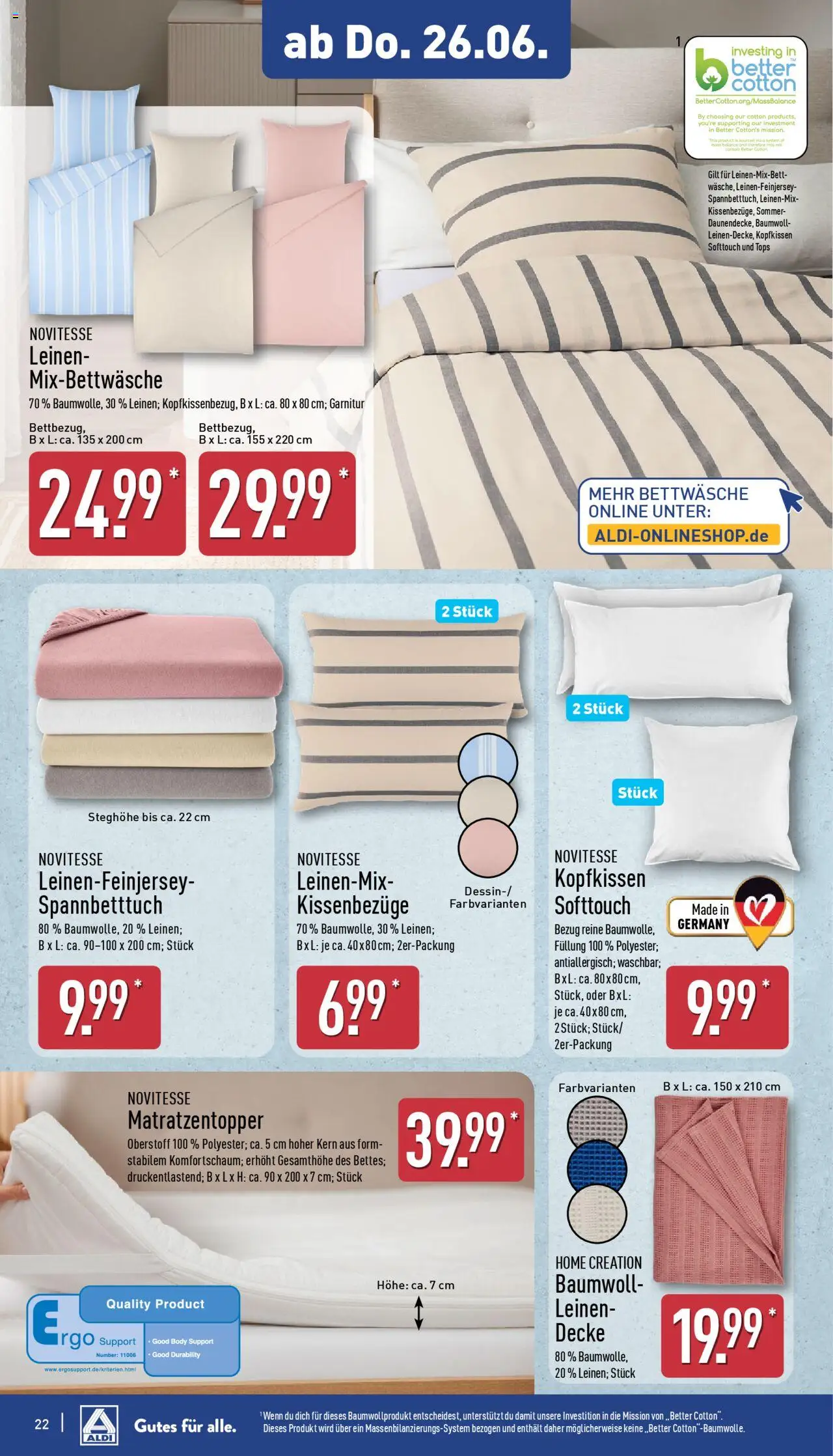 Aldi Prospekt 	 - gültig ab dem 23.06.2025 | Seite: 26 | Produkte: Decke, Topper, Bettwäsche, Kopfkissen