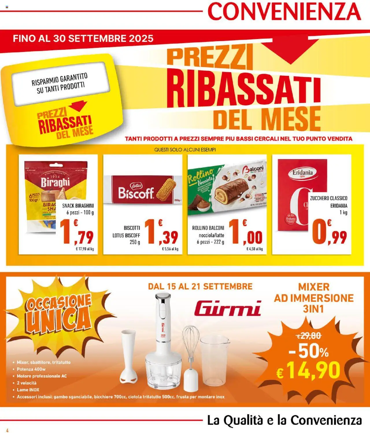 Volantino Conad del 17.09.2025 | Pagina: 4 | Prodotti: Biscotti, Zucchero, Mixer, Ciotola