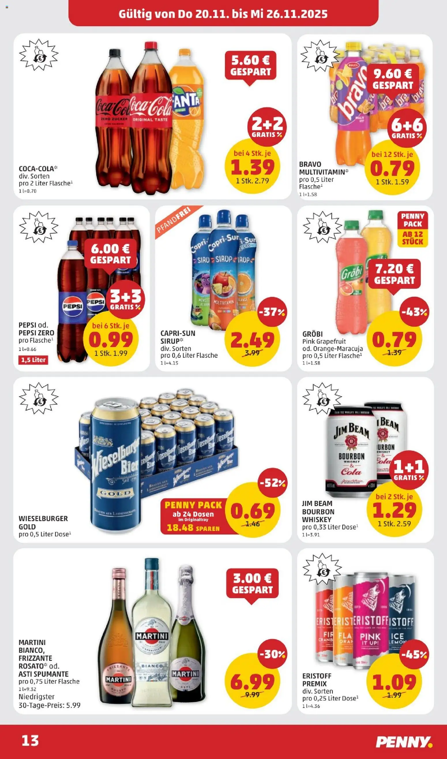 Penny Markt Flugblatt gültig ab 20.11.2025 | Seite: 13 | Produkte: Grapefruit, Zucker, Bier, Bourbon