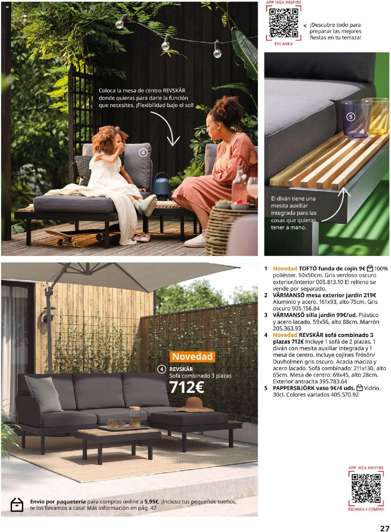 Catálogo IKEA Muebles de exterior │ válido desde el 04.02.2025 | Página: 27 | Productos: Funda de cojín, Cojín, Sofá, Mesa
