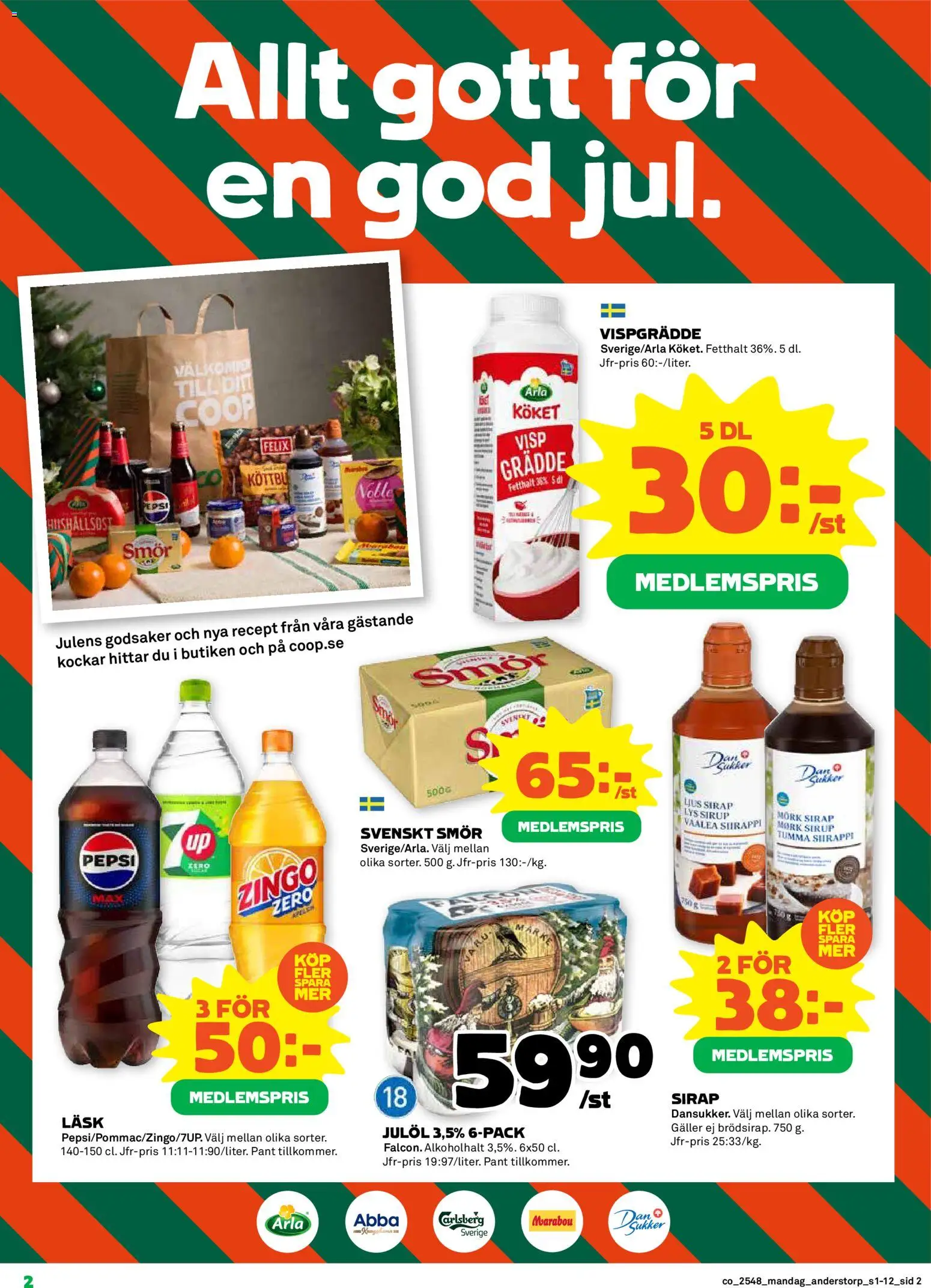 Coop reklamblad aktuell från 24.11.2025 | Sida: 2 | Produkter: Galler, Hushållsost, Smör, Grädde