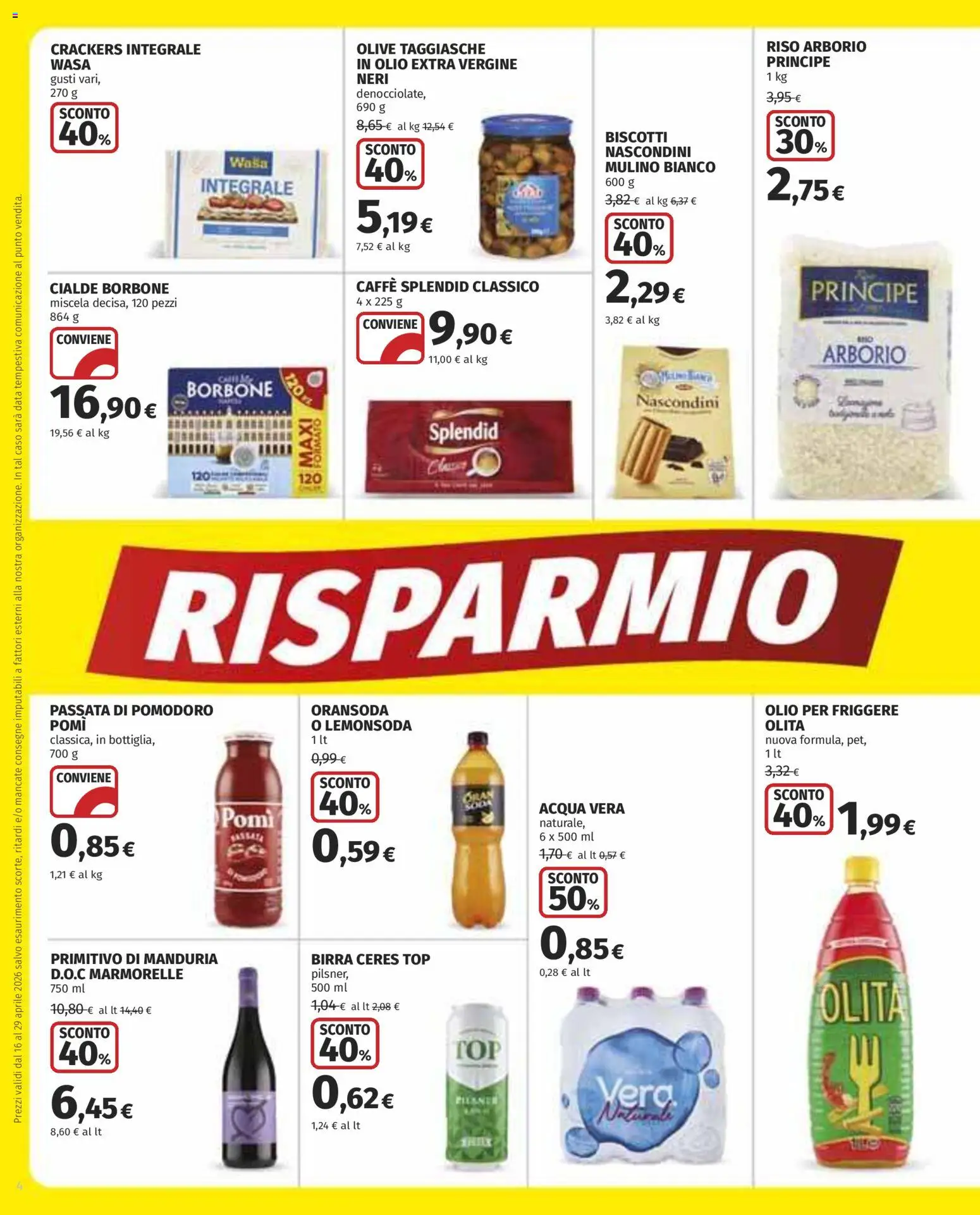 Volantino COOP del 16.04.2026 | Pagina: 4 | Prodotti: Caffè, Acqua, Pomodoro, Data