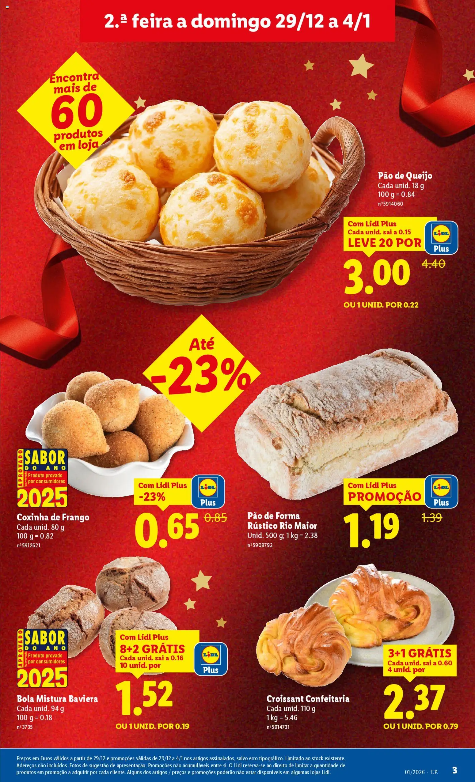 Lidl folheto │ válido de 29.12.2025 | Página: 3 | Produtos: Pão de forma, Frango, Pão de queijo, Queijo