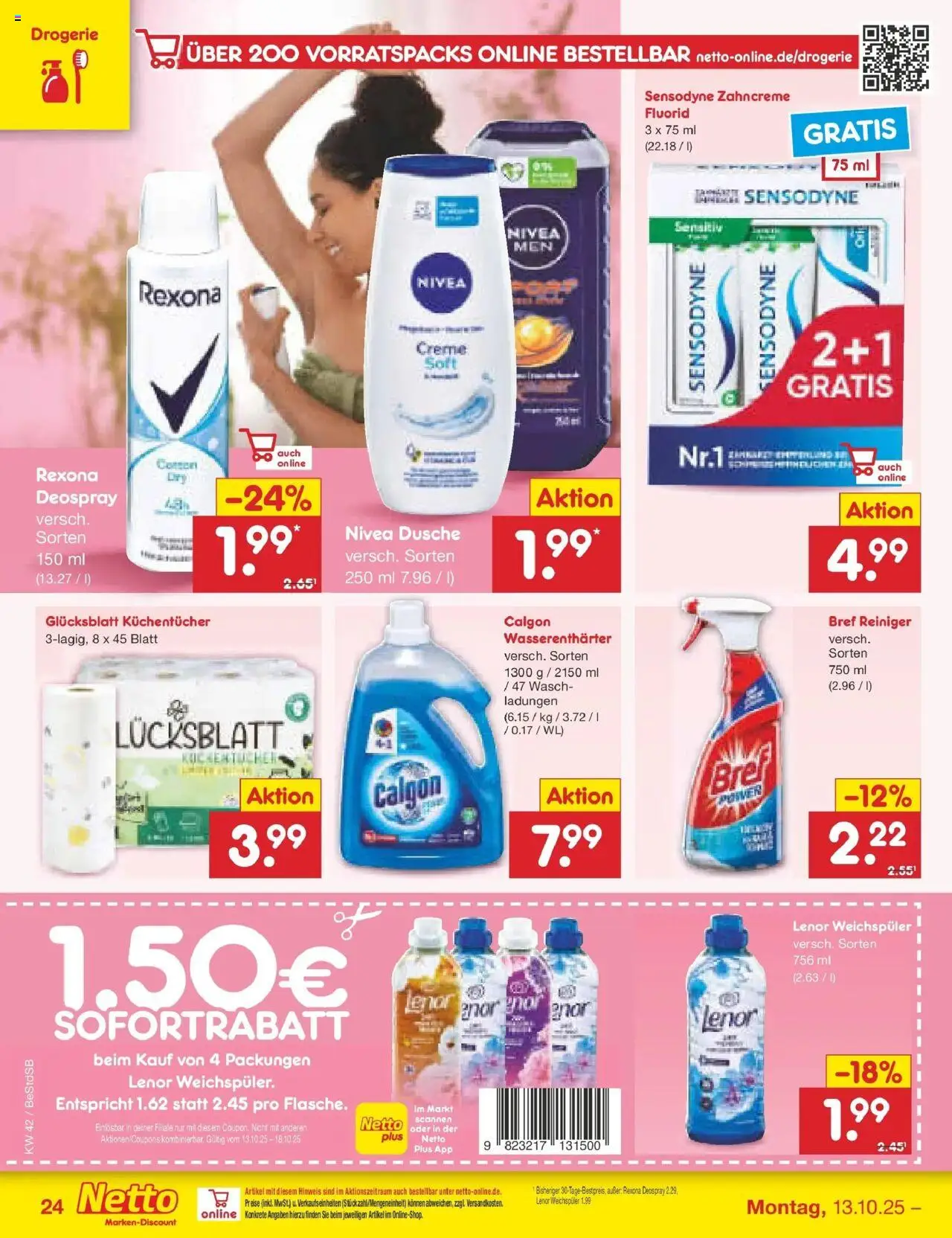 Netto Marken-Discount Prospekt 	 – gültig ab 13.10.2025 | Seite: 28 | Produkte: Dusche, Creme, Weichspüler, Deospray