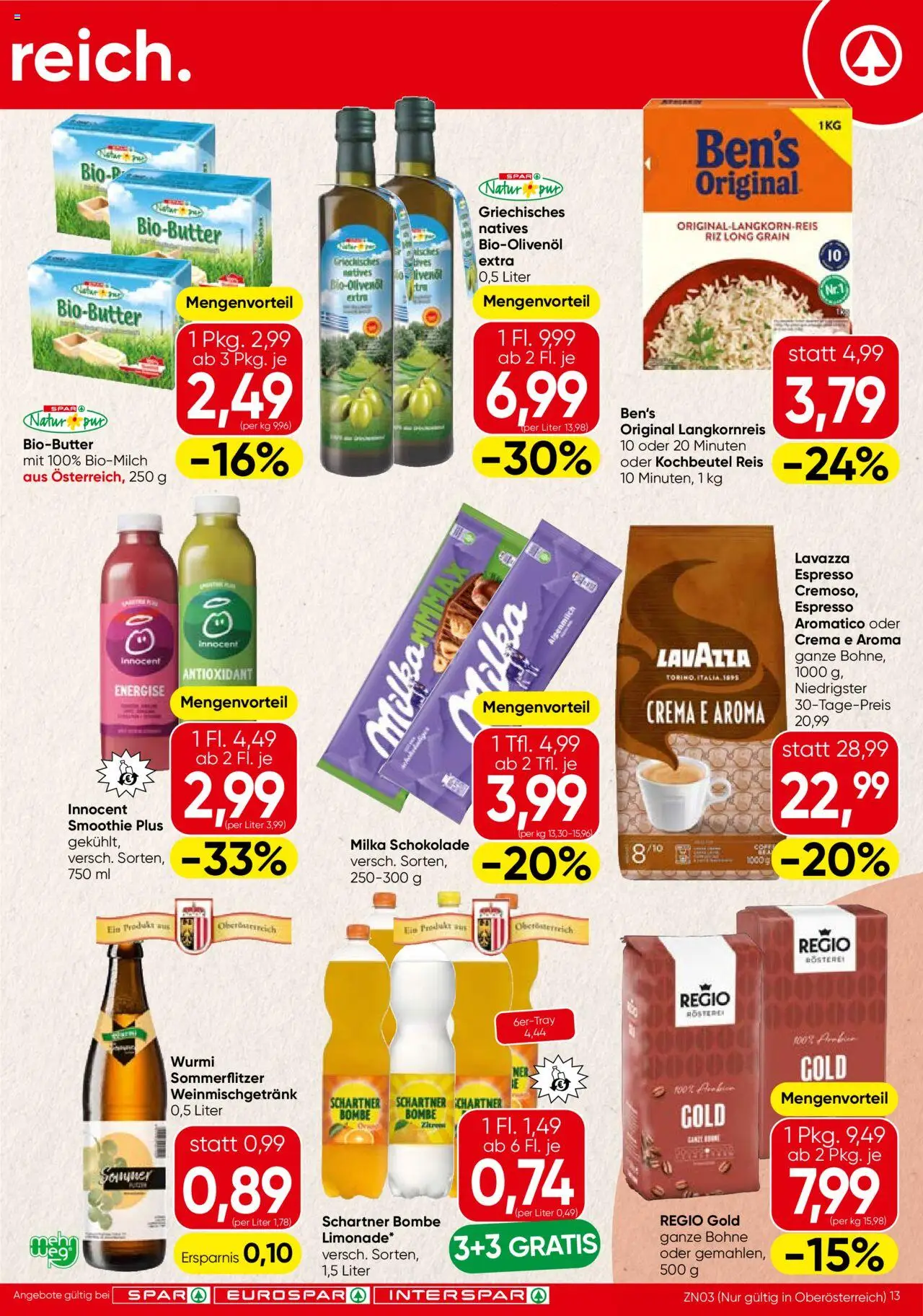 Spar Flugblatt - Oberösterreich gültig ab 11.09.2025 | Seite: 13 | Produkte: Schokolade, Reis