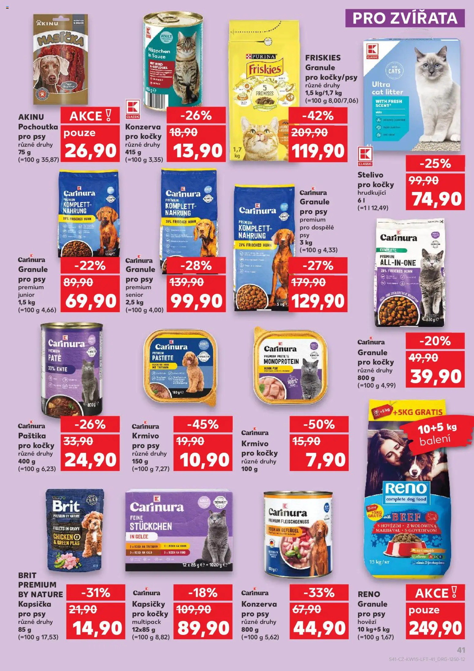 Kaufland leták - Plzeň Bory od 08.04.2026 | Strana: 41 | Produkty: Granule pro psy, Krmivo pro kočky, Stelivo, Konzerva pro psy