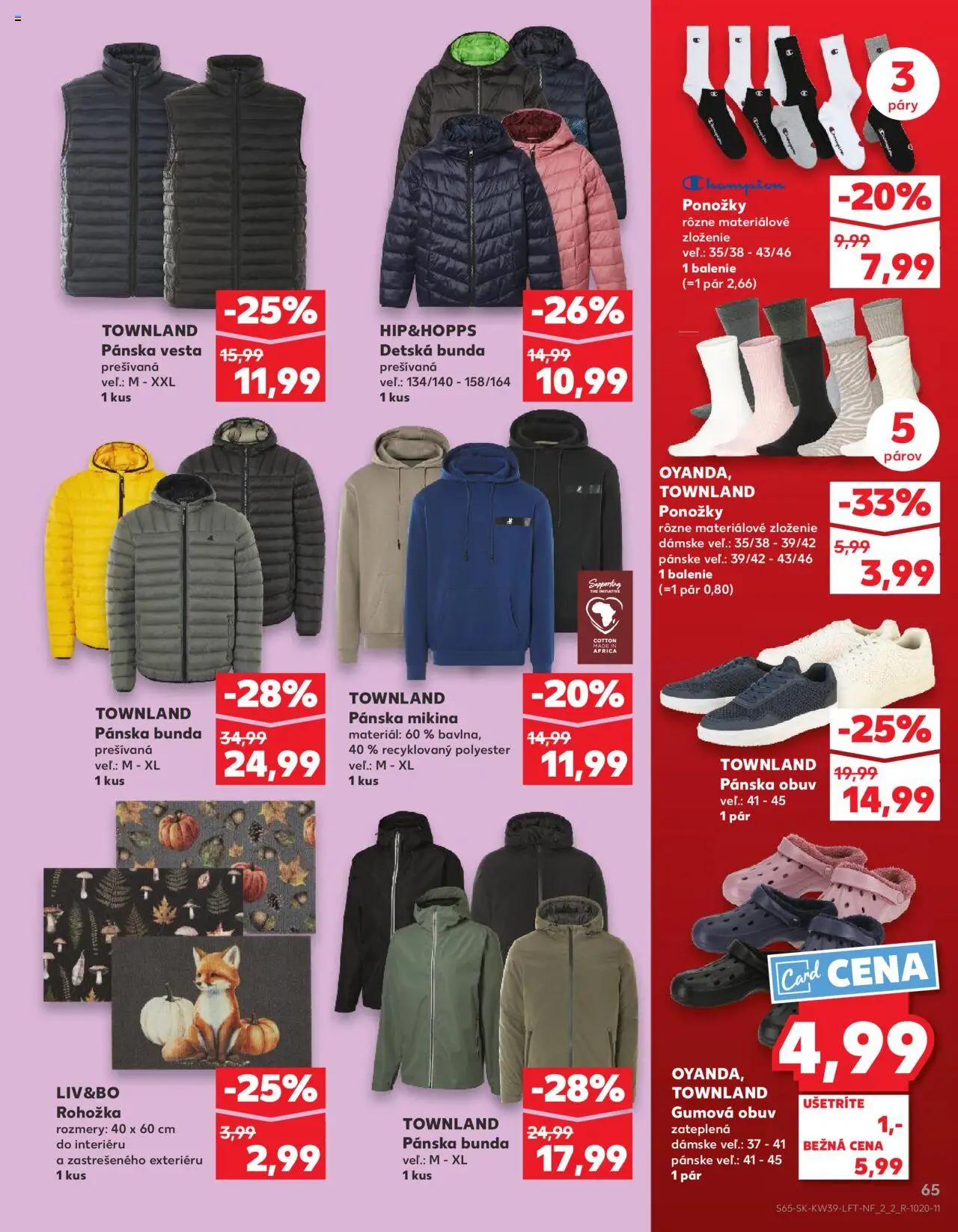 Nové Kaufland akcie – leták je platný od 25.09.2025 | Strana: 65 | Produkty: Rohožka, Bunda, Ponožky