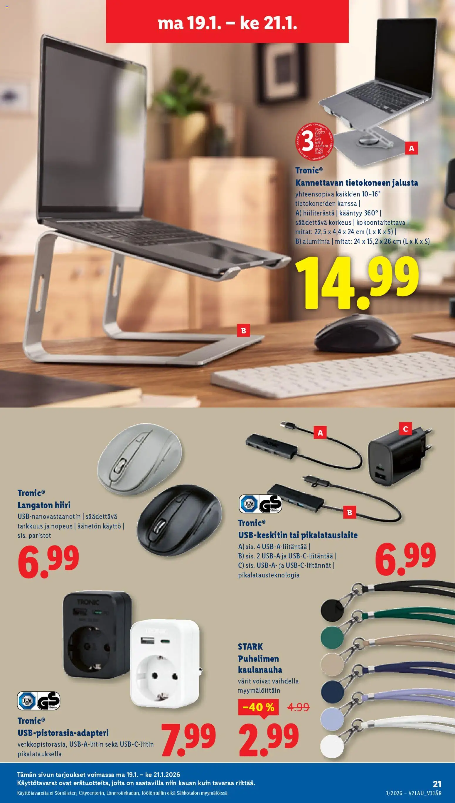 Lidl tarjoukset - Helsinki – voimassa 15.01.2026 alkaen | Sivu: 27 | Tuotteet: Jalusta, Kaulanauha, Paristot, Hiiri