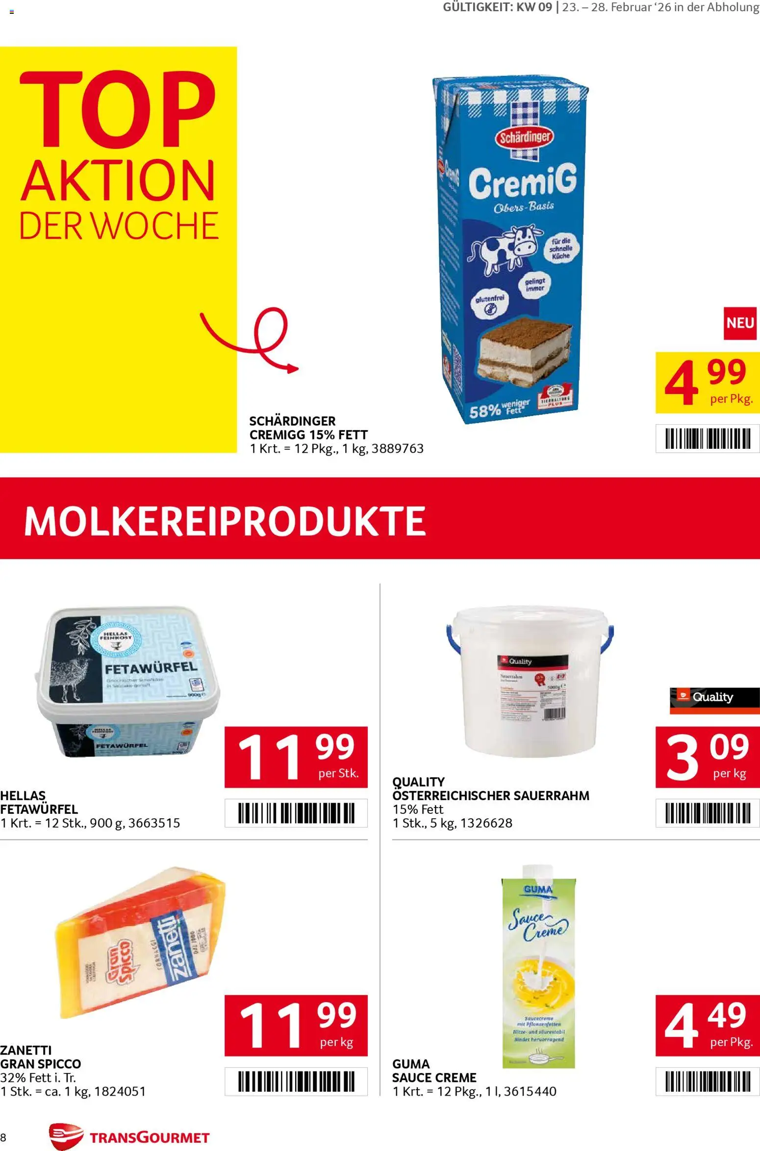Transgourmet Flugblatt gültig ab 23.02.2026 | Seite: 8 | Produkte: Creme, Sauerrahm