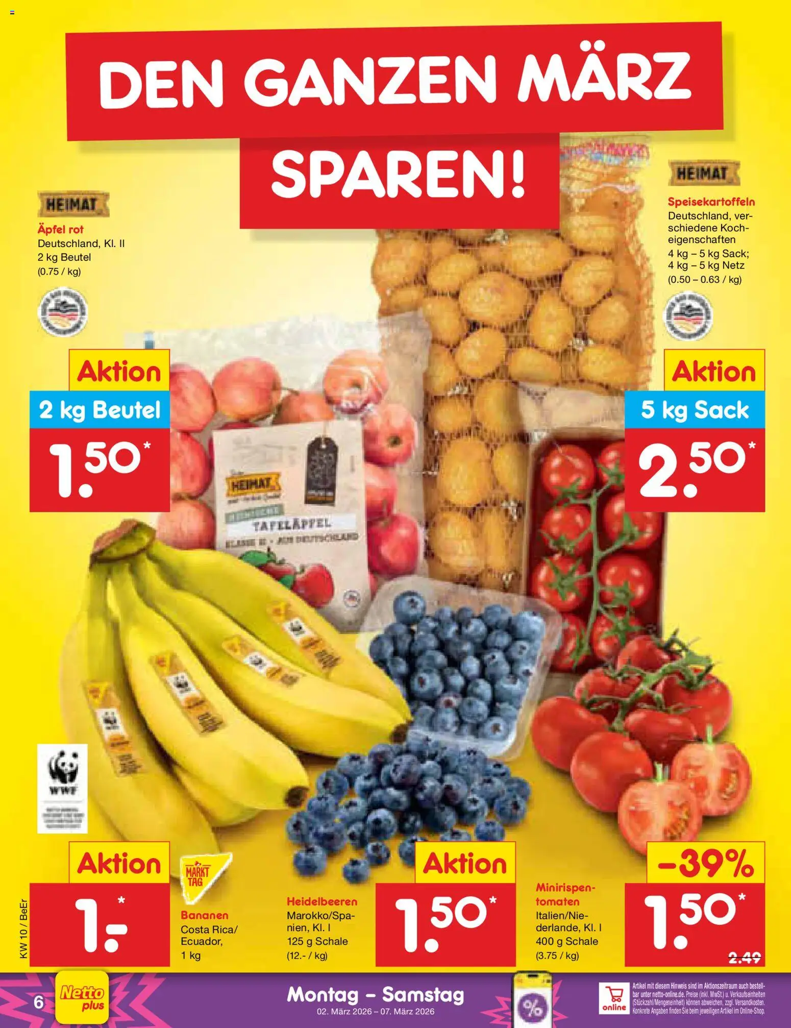 Netto Marken-Discount Prospekt 	 – gültig ab 02.03.2026 | Seite: 6 | Produkte: Äpfel, Bananen, Tomaten, Heidelbeeren