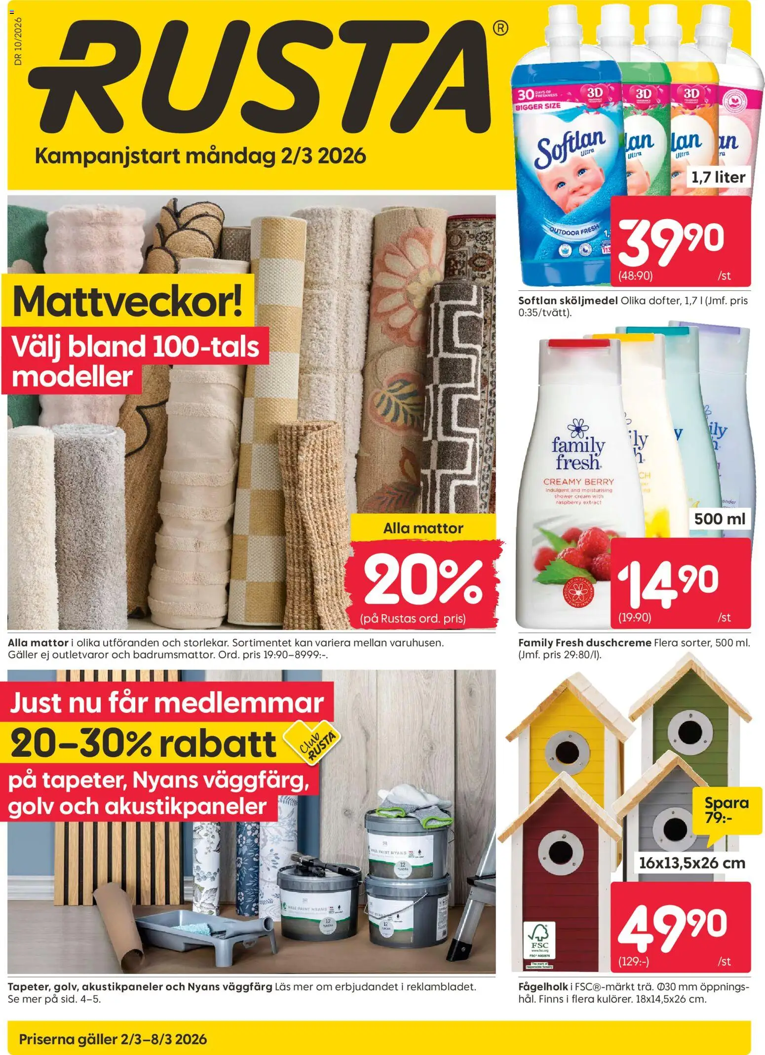 Rusta reklamblad aktuell från 02.03.2026 | Sida: 1 | Produkter: Sköljmedel, Galler