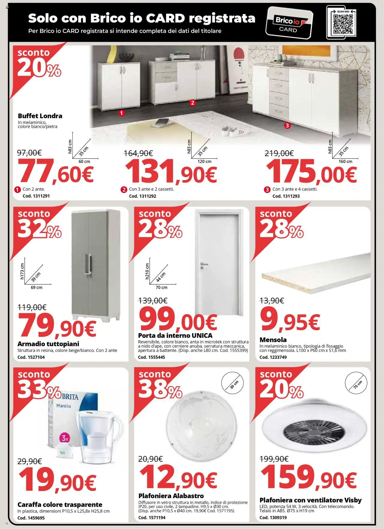 Volantino Brico io del 31.07.2025 | Pagina: 4 | Prodotti: Ventilatore, Caraffa, Armadio, Mensola
