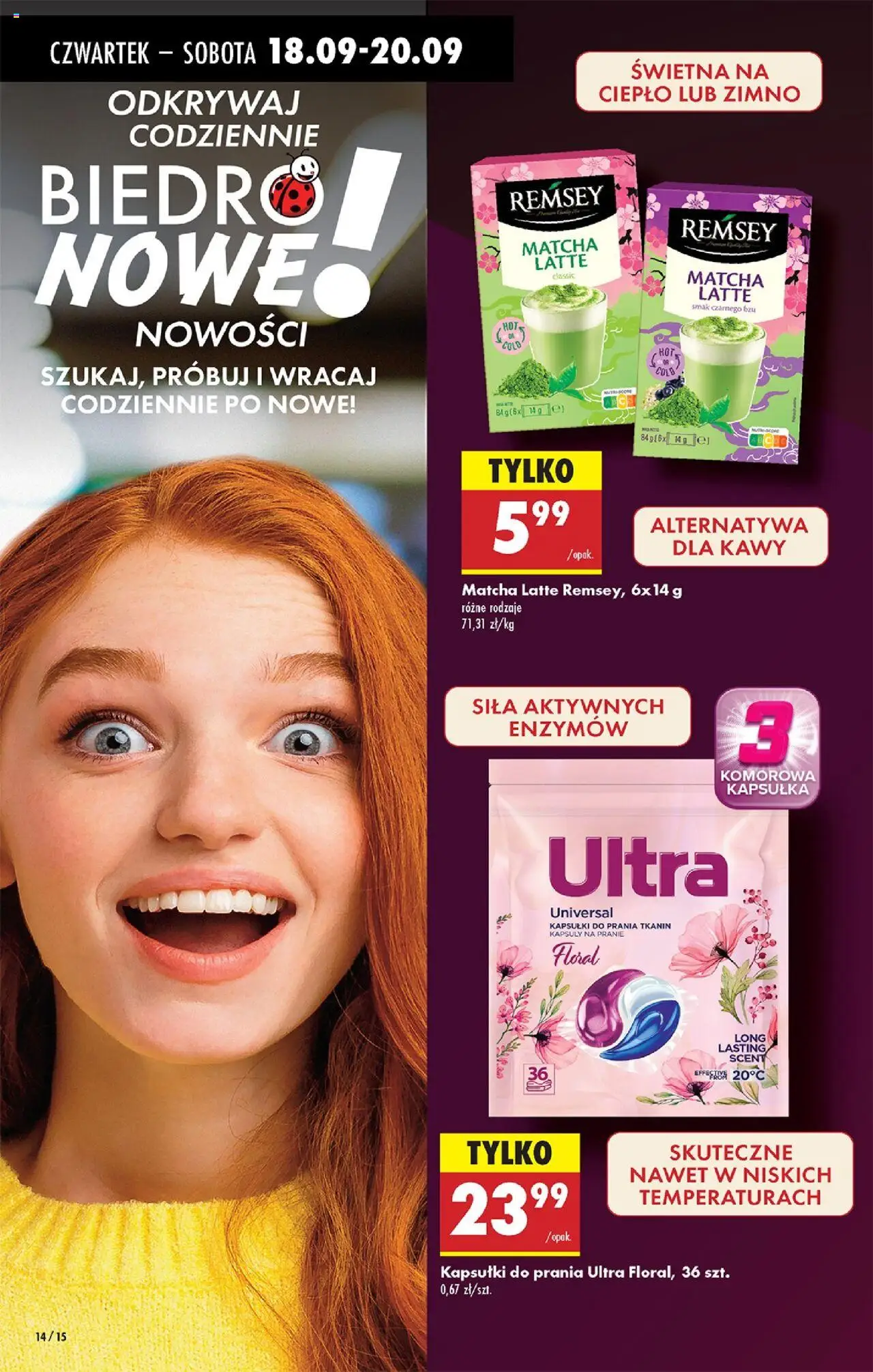 Biedronka gazetka - Oferta w tym tygodniu od 18.09.2025 | Strona: 14 | Produkty: Kapsułki do prania ultra, Kapsułki do prania, Detergent