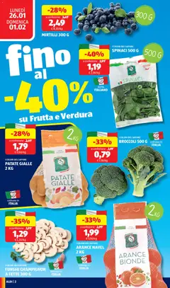 Anteprima del volantino ARANCE NAVEL 2 KG, Navel oranges 2 kg valido a partire dal 26.01.2026 | Pagina: 2 | Prodotti: Patate, Frutta, Funghi, Broccoli