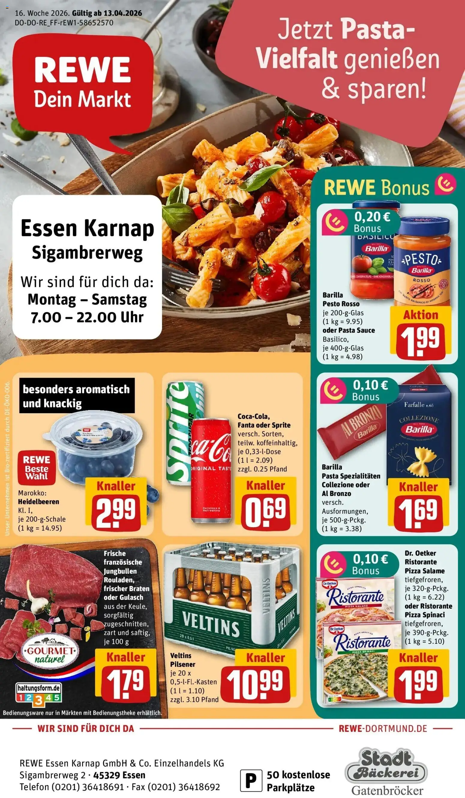 Rewe Prospekt Essen	 – gültig ab 13.04.2026 | Seite: 1 | Produkte: Balsamico, Salami, Telefon, Uhr