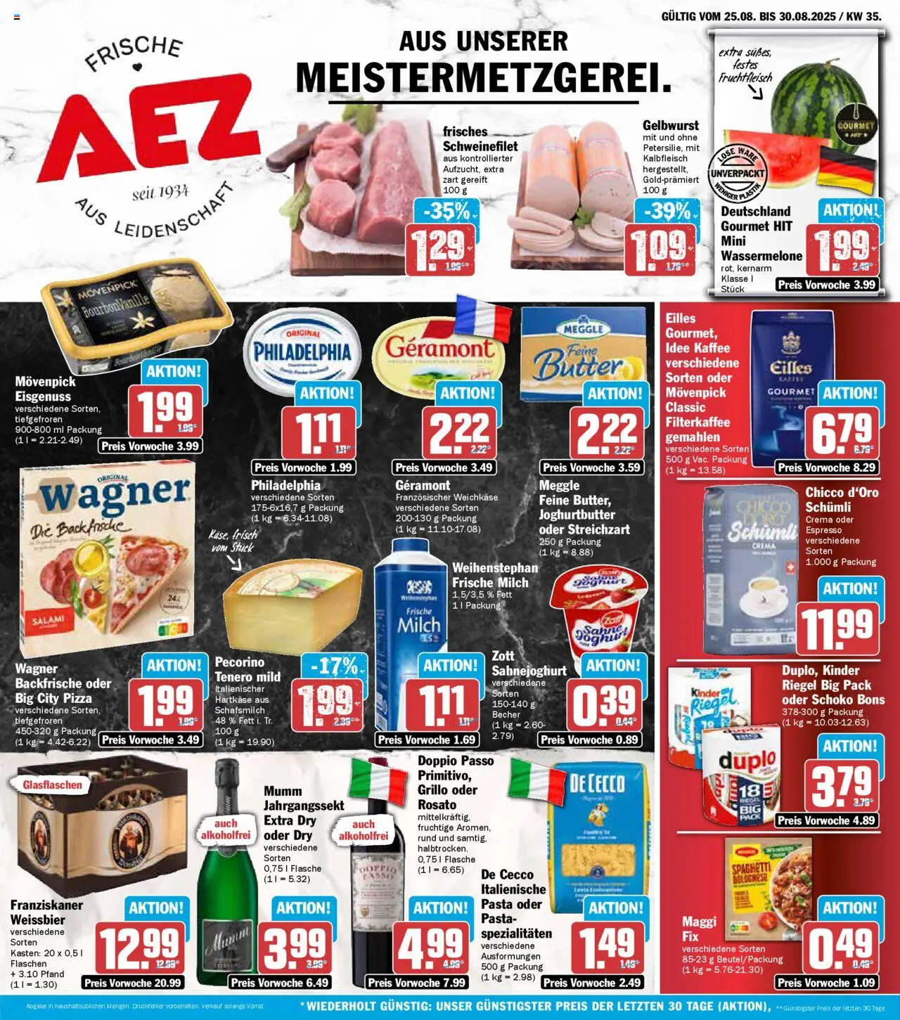 AEZ Prospekt 	 - gültig ab dem 25.08.2025 | Seite: 1 | Produkte: Butter, Weißbier, Wassermelone, Sahne