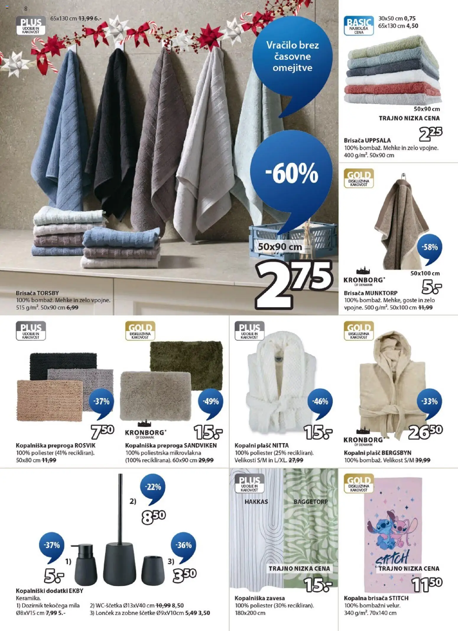 Novi JYSK katalog ponudbe – veljaven od 17.12.2025 | Stran: 8 | Izdelki: Kopalniška zavesa, Brisača, Kopalniški dodatki, Kopalni plasc