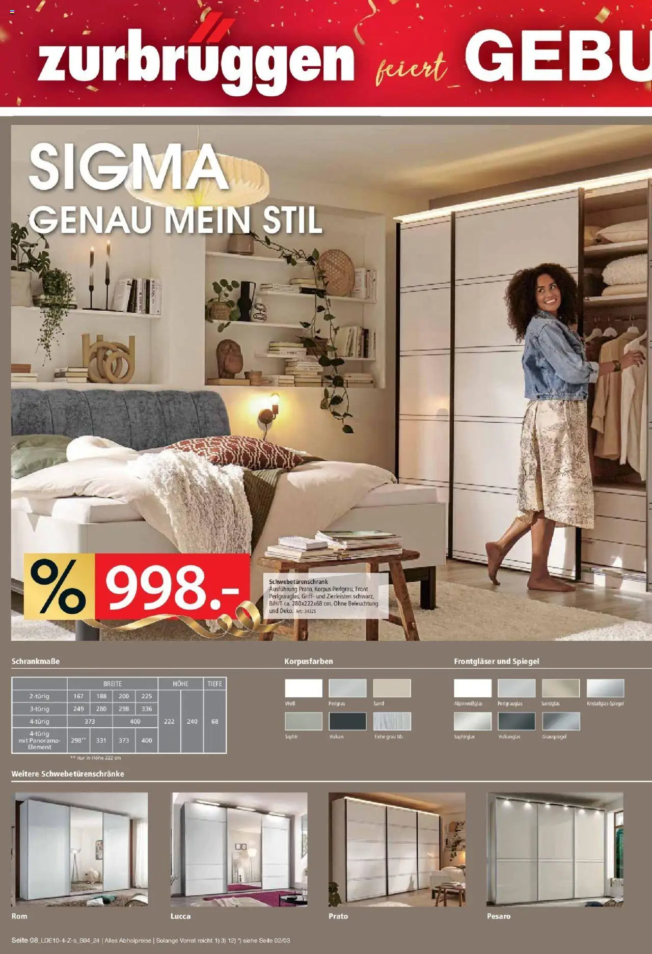 Zurbrüggen - Zurbrüggen: Geburtstag – gültig ab 17.10.2025 | Seite: 8 | Produkte: Schwebetürenschrank, Spiegel