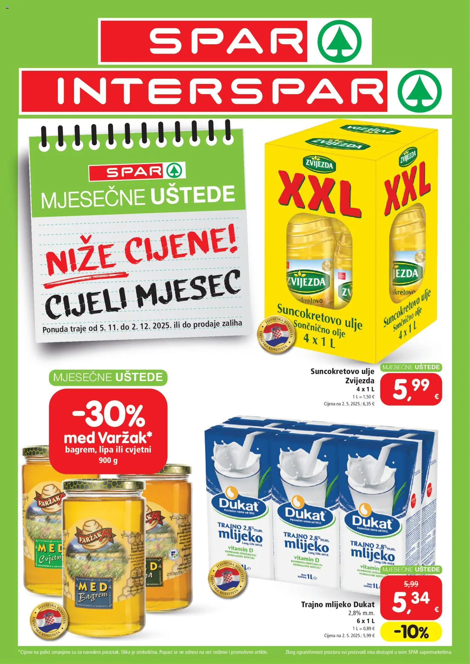 Interspar katalog | vrijedi od 05.11.2025 | Stranica: 1 | Proizvodi: Med, Suncokretovo ulje, Ulje, Trajno mlijeko