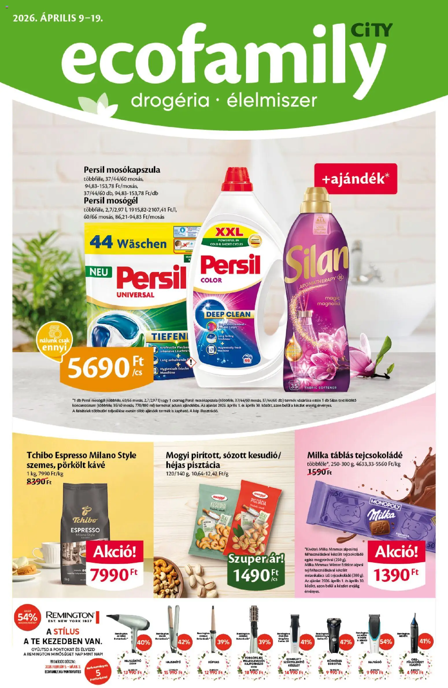 EcoFamily akciós ujság - amely érvényes a következő dátumtól: 09.04.2026 | Oldal: 1 | Termékek: Persil, Hajszárító, Borotva, Kávé