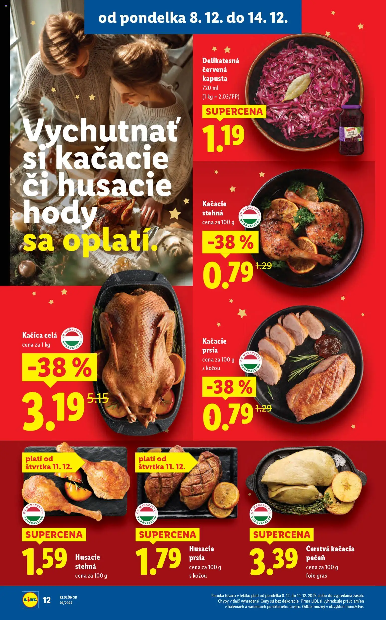 Nové Lidl akcie – leták je platný od 11.12.2025 | Strana: 48 | Produkty: Kapusta, Kačacie prsia, Kačacie stehná, Kačica