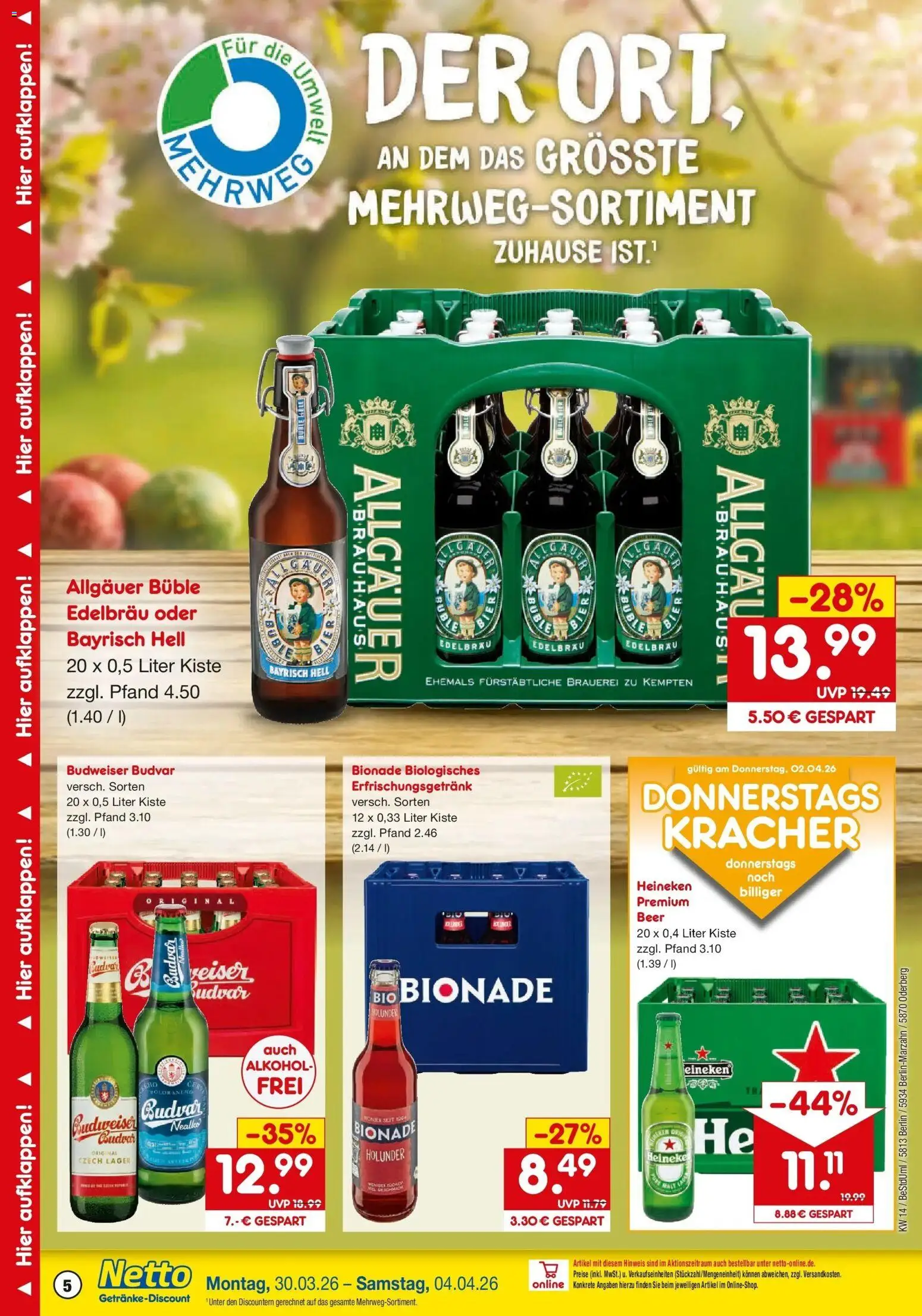 Netto Marken-Discount Prospekt Oderberg	 – gültig ab 30.03.2026 | Seite: 5 | Produkte: Bionade, Heineken, Budweiser