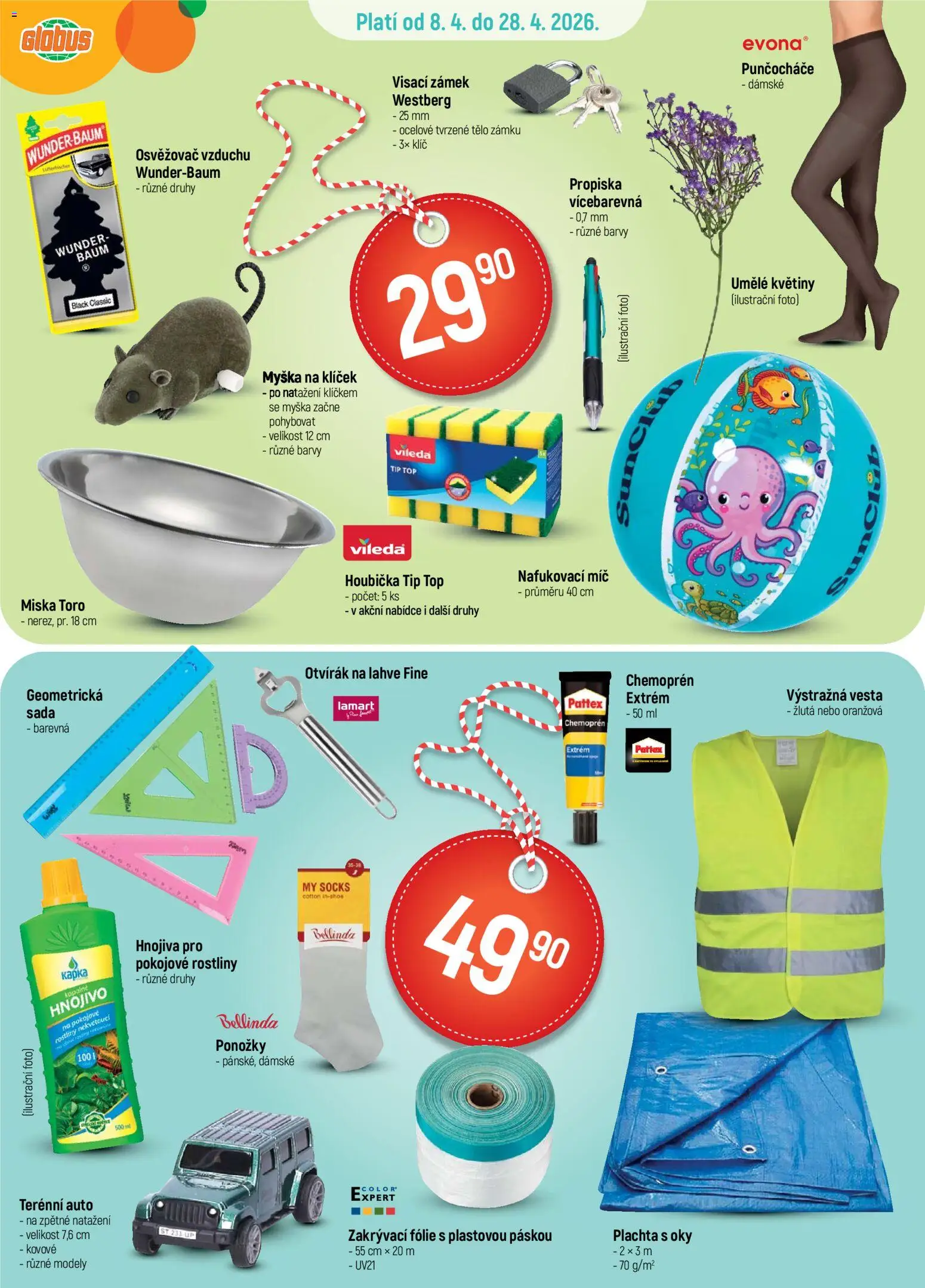 Globus leták - Praha-Štěrboholy od 08.04.2026 | Strana: 2 | Produkty: Umělé květiny, Osvěžovač vzduchu, Lahve, Plachta