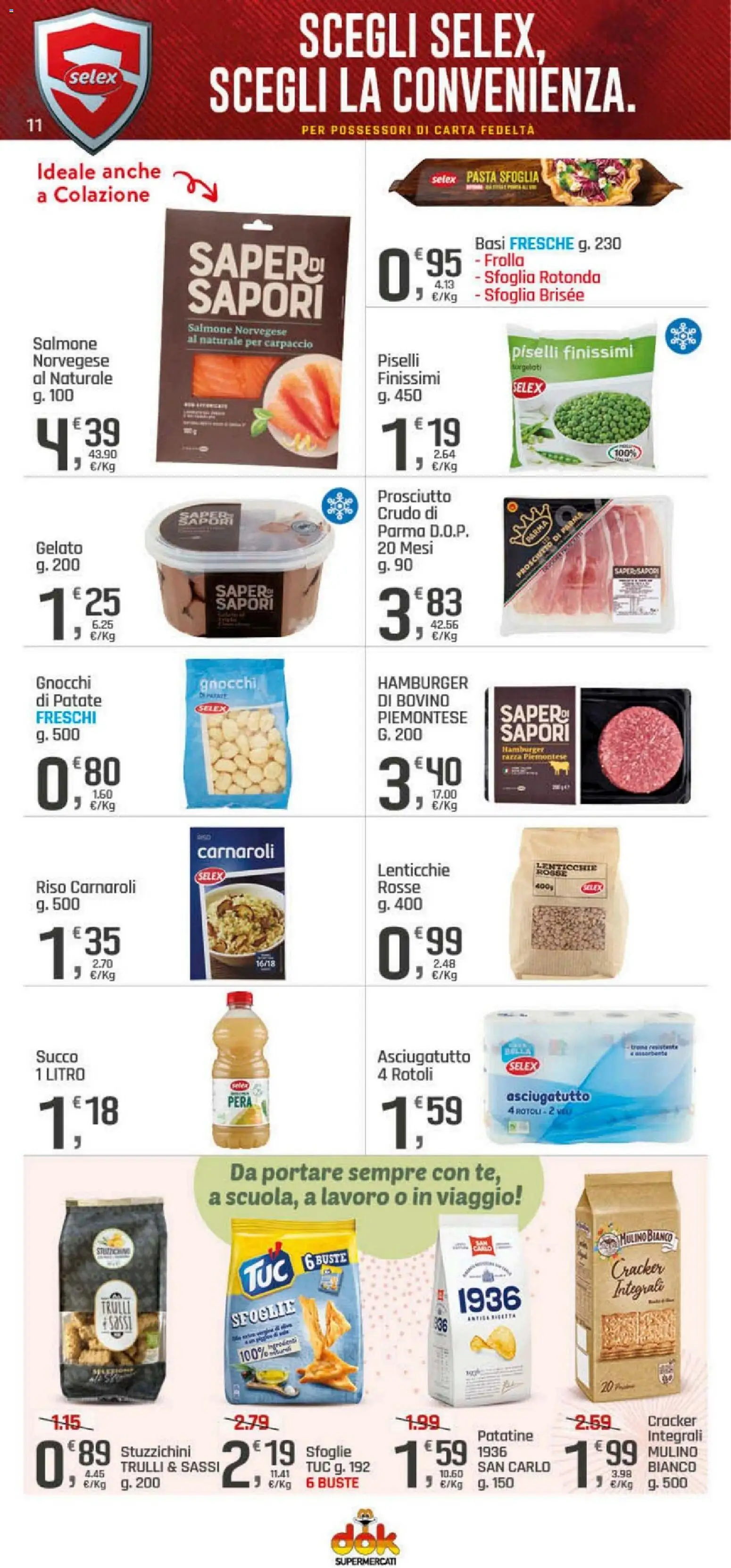 Volantino DOK del 20.11.2025 | Pagina: 11 | Prodotti: Salmone, Pasta sfoglia, Lenticchie, Hamburger