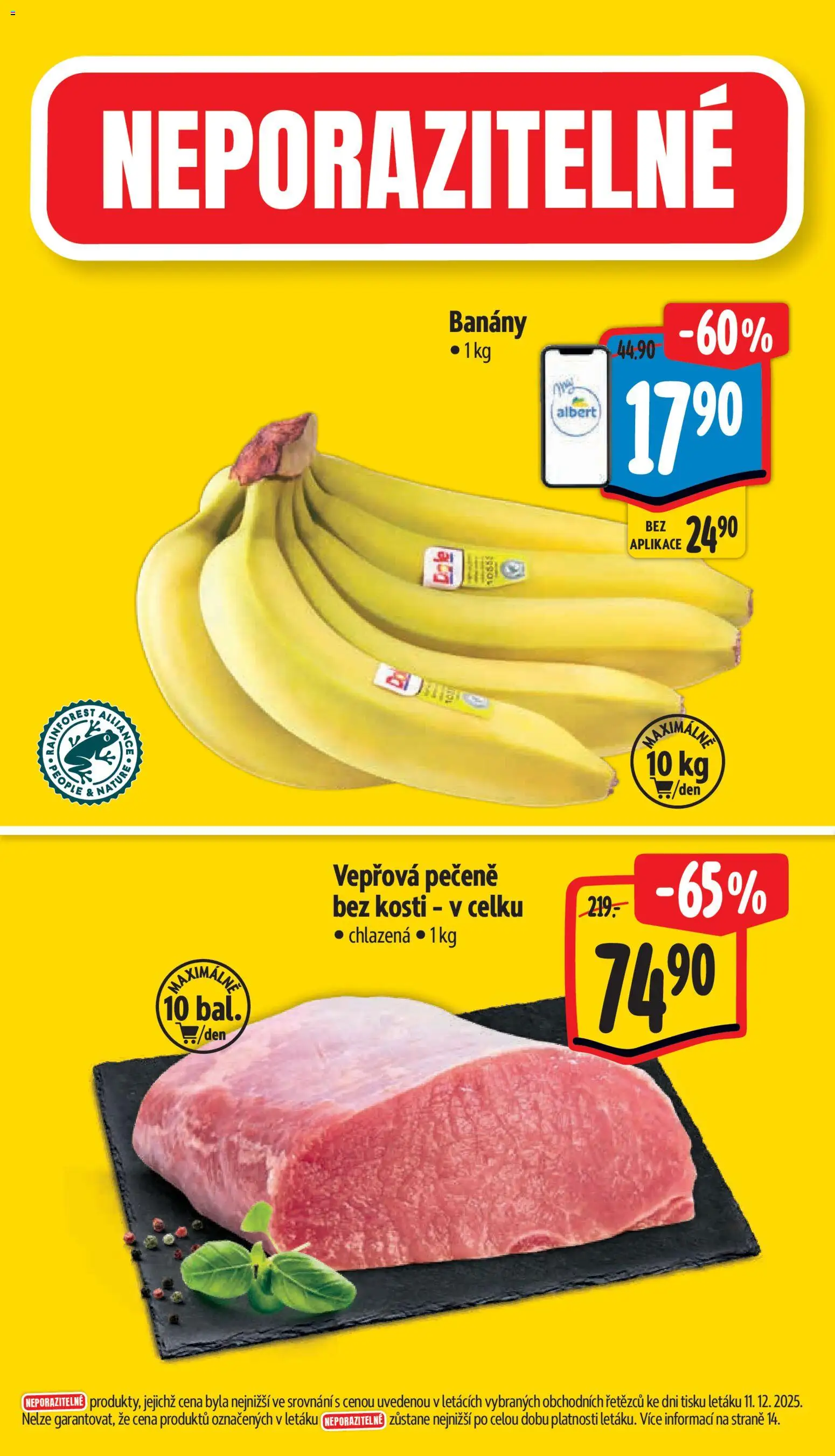 Albert leták - Supermarket od 17.12.2025 | Strana: 2 | Produkty: Vepřová pečeně, Banány