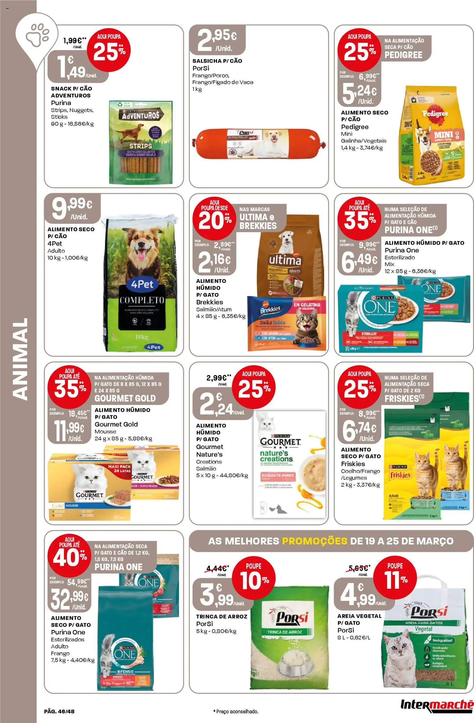 Intermarché folheto │ válido de 19.03.2026 | Página: 46 | Produtos: Purina one, Gelatina, Salsicha, Arroz