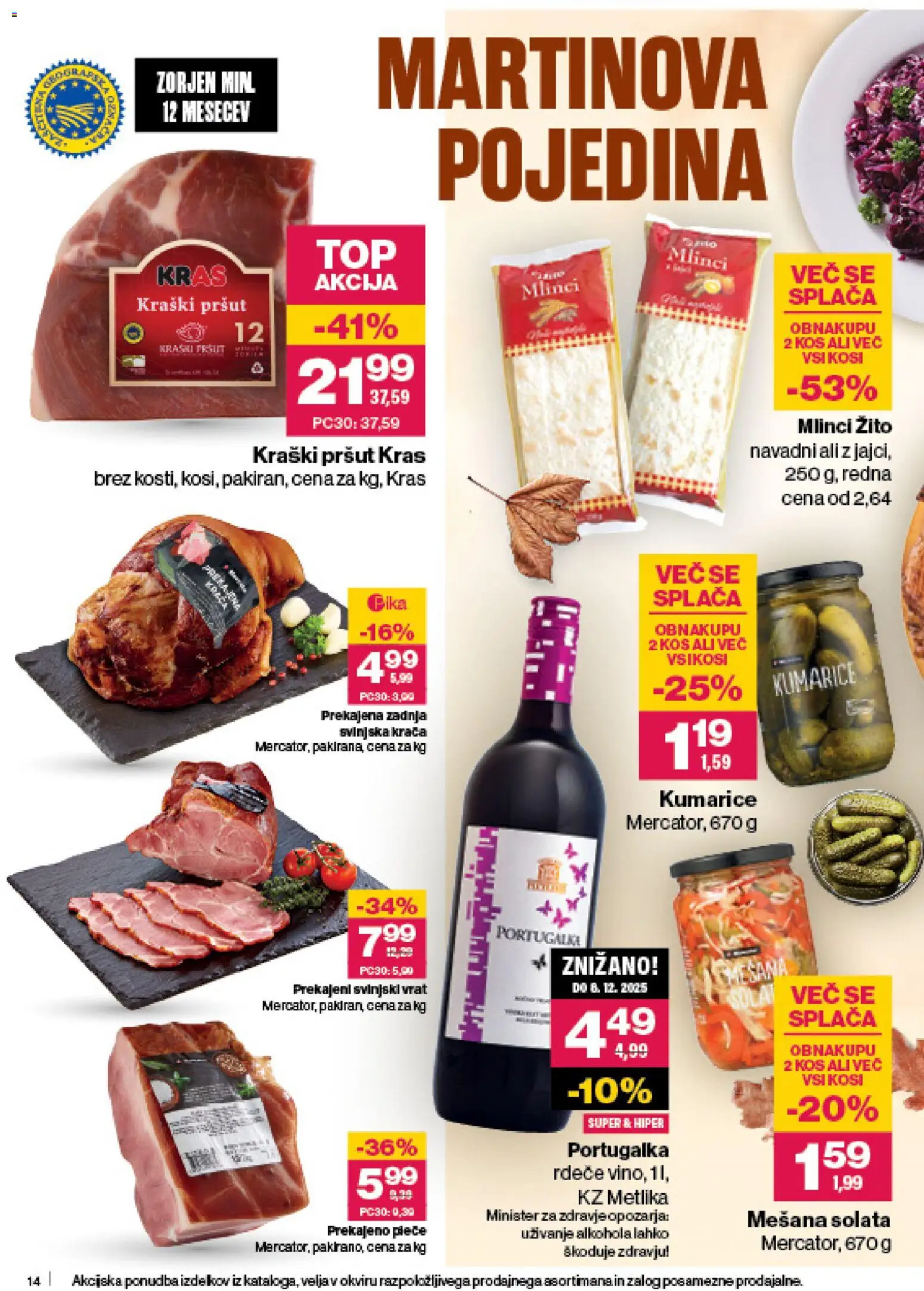 Novi Mercator katalog ponudbe – veljaven od 06.11.2025 | Stran: 14 | Izdelki: Pršut, Kos, Kumarice, Solata