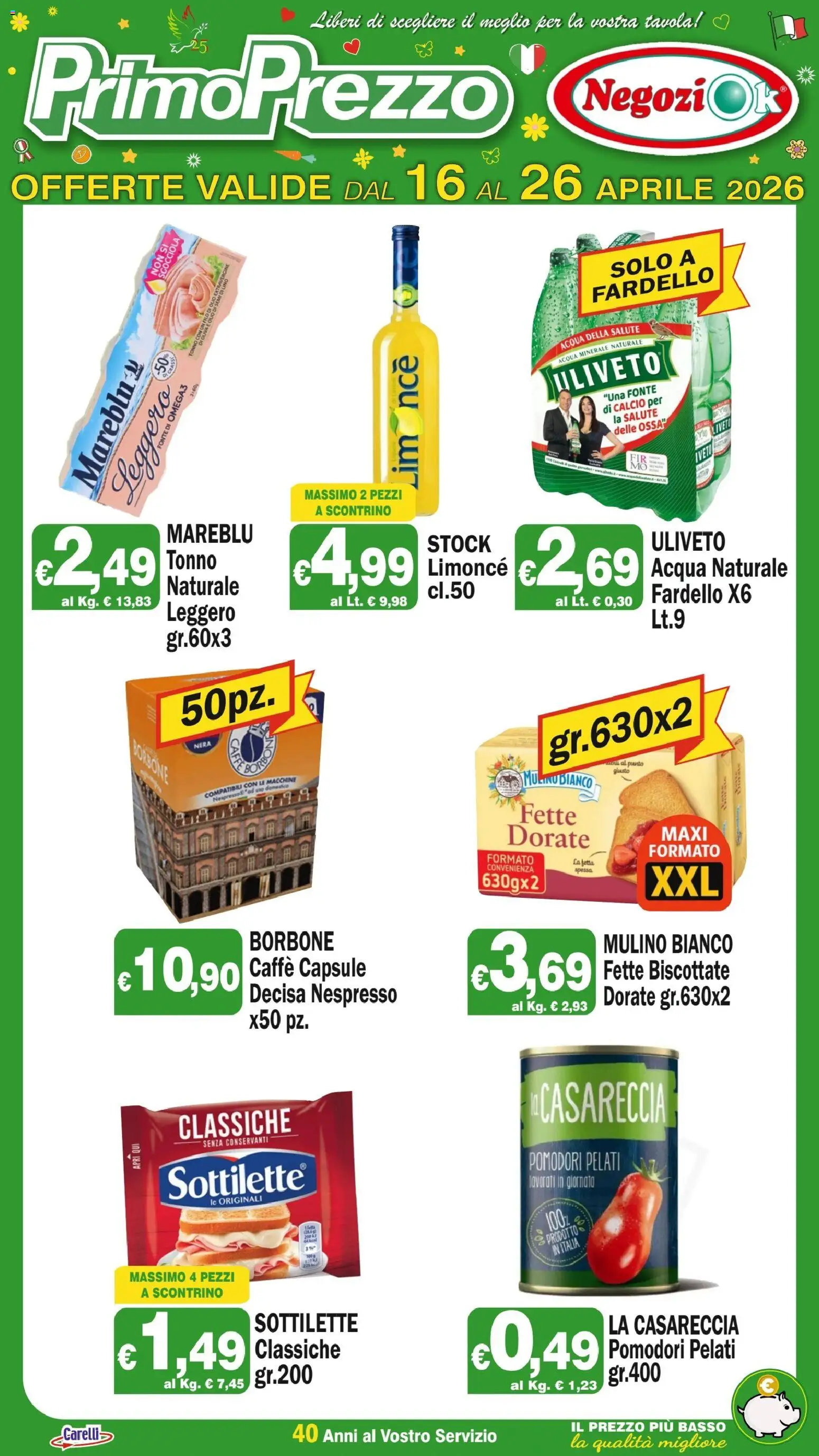 Volantino Primo Prezzo del 16.04.2026 | Pagina: 2 | Prodotti: Olio, Acqua naturale, Fette biscottate, Acqua minerale