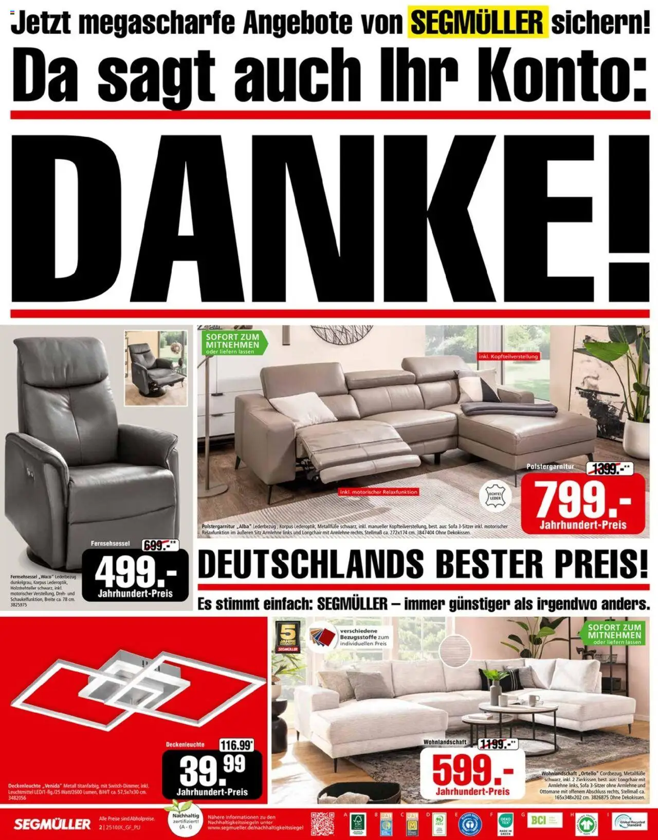 Segmüller Prospekt 	 – gültig ab 04.10.2025 | Seite: 2 | Produkte: Wohnlandschaft, Fernsehsessel, Sofa