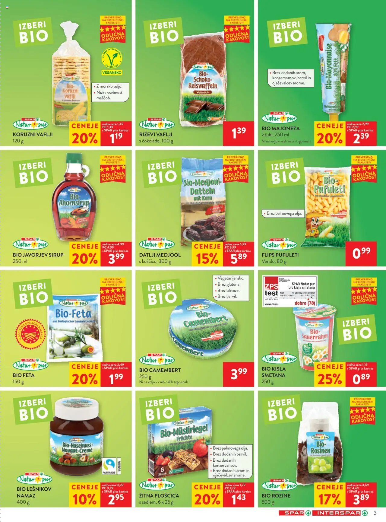 Novi Spar katalog ponudbe – veljaven od 22.10.2025 | Stran: 3 | Izdelki: Datlji, Vaflji, Smetana, Rozine