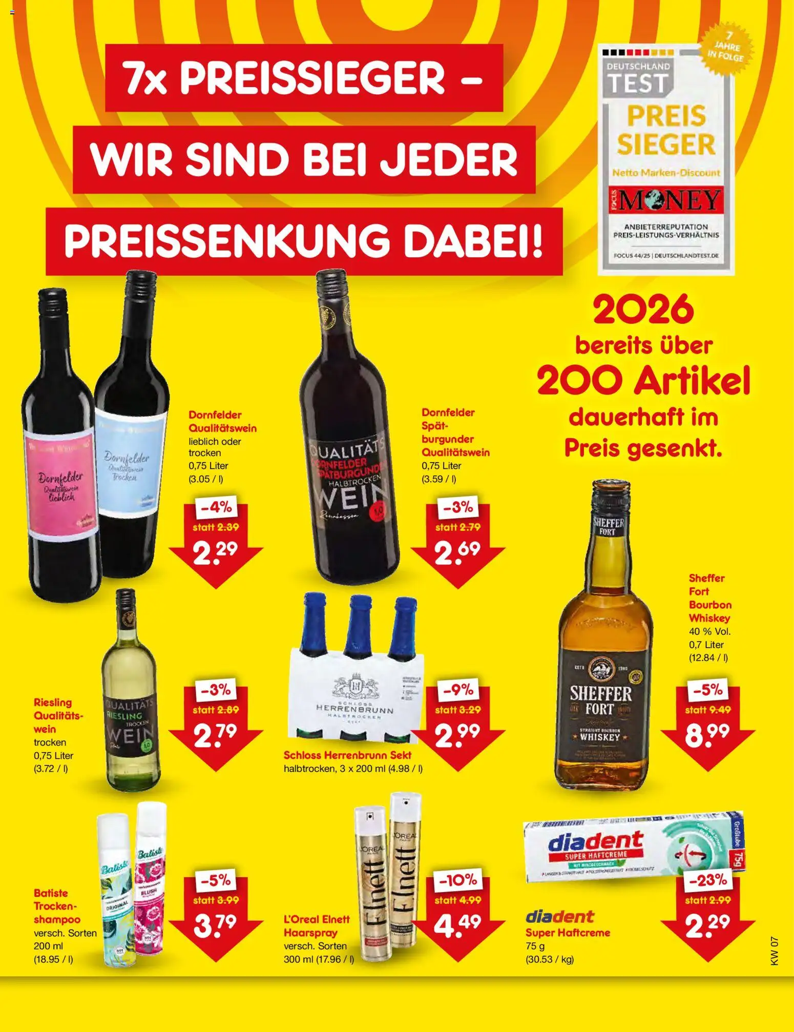 Netto Marken-Discount  Preissenkung auf Dauer – gültig ab 11.02.2026 | Seite: 2 | Produkte: Shampoo, Wein, Blush, Whiskey