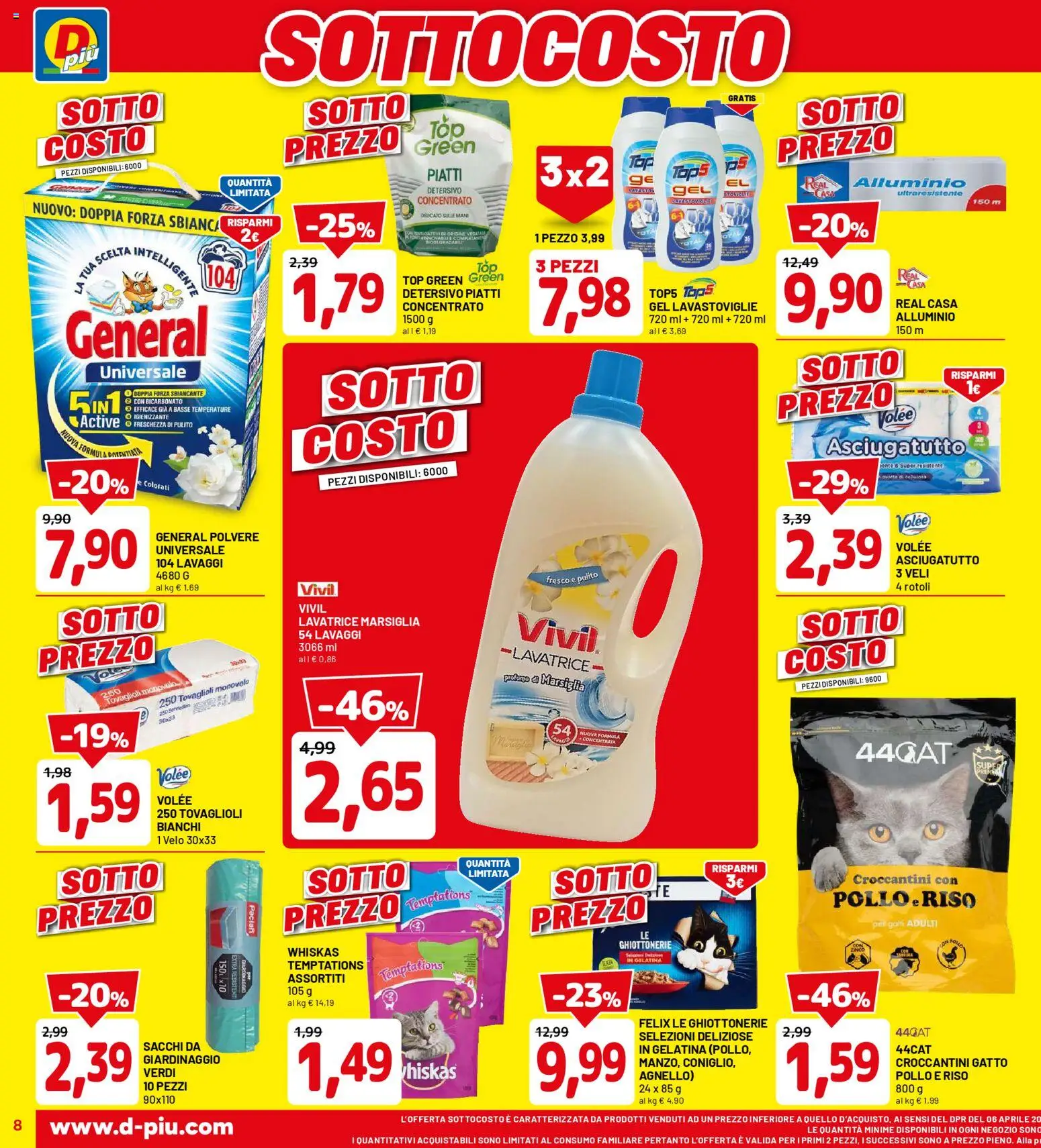 Volantino D Più del 09.04.2026 | Pagina: 8 | Prodotti: Lavastoviglie, Asciugatutto, Alluminio, Agnello
