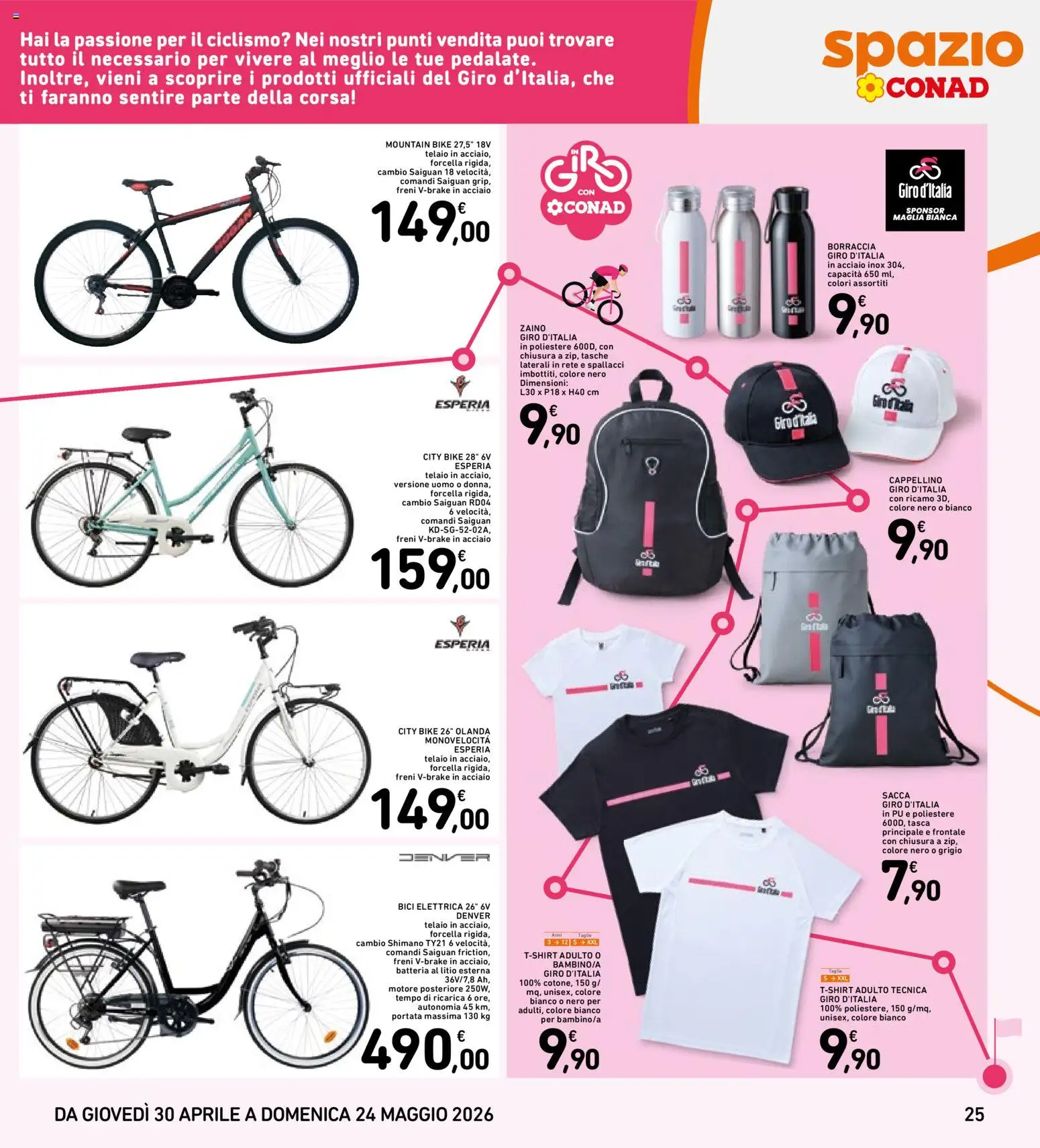 Volantino Spazio Conad del 30.04.2026 | Pagina: 25 | Prodotti: Zaino, Bici elettrica, Borraccia, Batteria