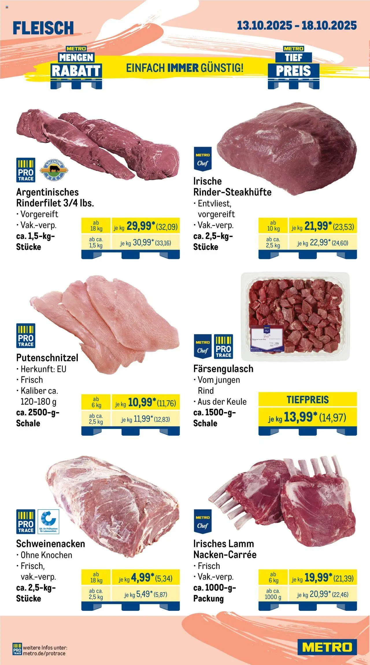 Metro Prospekt 	 – gültig ab 13.10.2025 | Seite: 2 | Produkte: Rinderfilet, Schweinenacken, Putenschnitzel, Fleisch