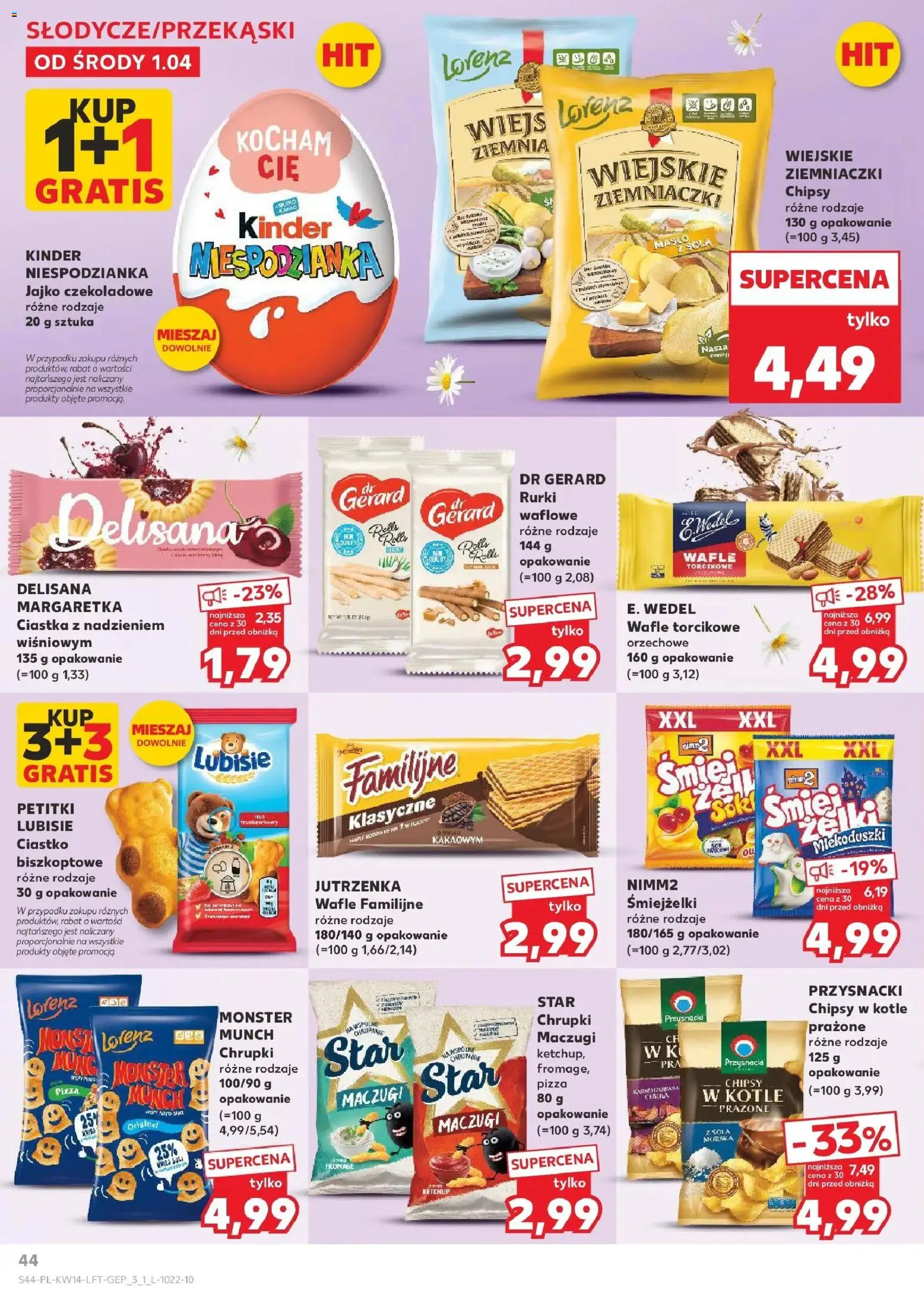 Kaufland gazetka od 01.04.2026 | Strona: 44 | Produkty: Chrupki, Ziemniaczki, Ciastka, Rurki waflowe