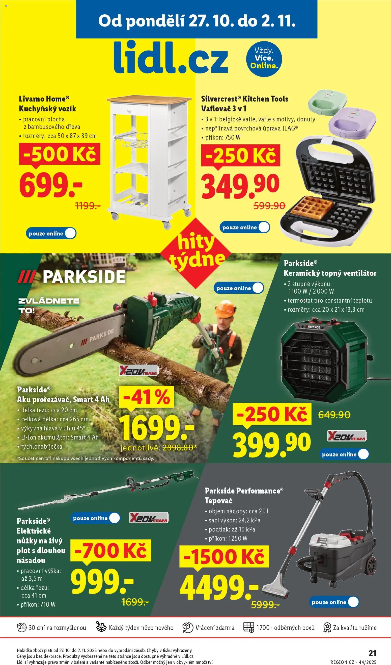 Lidl leták - Hity týdne od 27.10.2025 | Strana: 1 | Produkty: Parkside, Nůžky, Vafle, Ventilátor