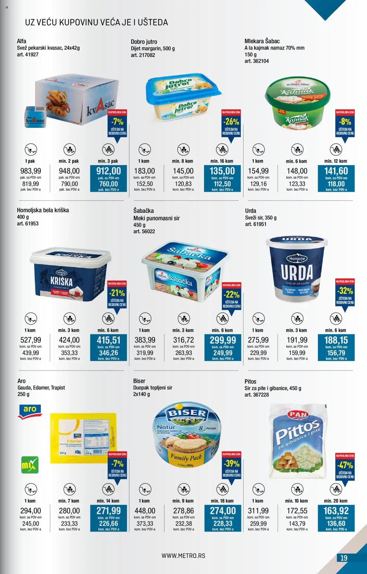 Metro katalog - važi od 01.07.2025 | Strana: 19 | Proizvode: Kvasac, Edamer, Sir, Kajmak