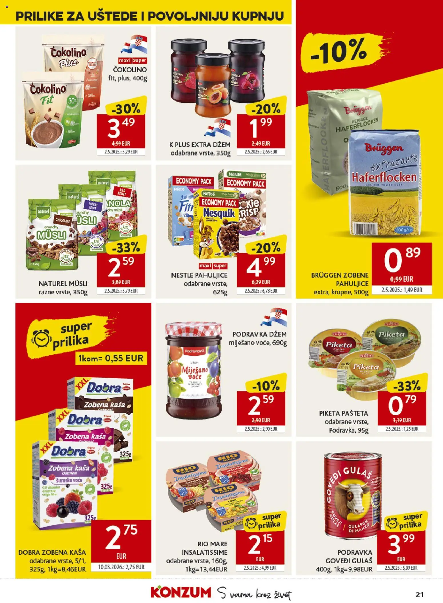 Konzum katalog | vrijedi od 08.04.2026 | Stranica: 21 | Proizvodi: Šumsko voće, Zobene pahuljice, Musli, Voće